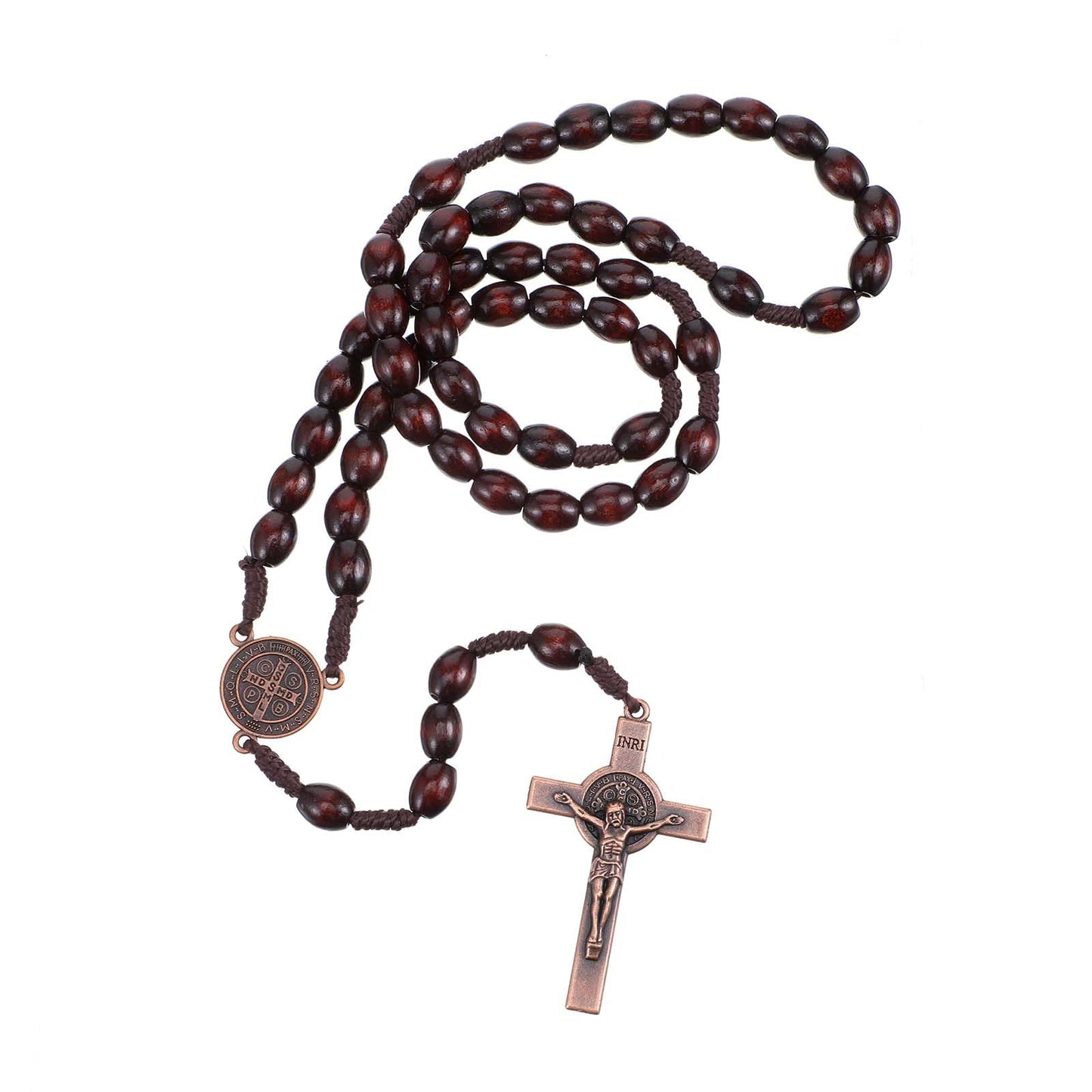 Wanmu Handmade Maple Rosary with Catholic NR Medal, Rosary Beads with Metal Cross, Catholic Rosary Necklace for Prayer and Devotion (Coffee)