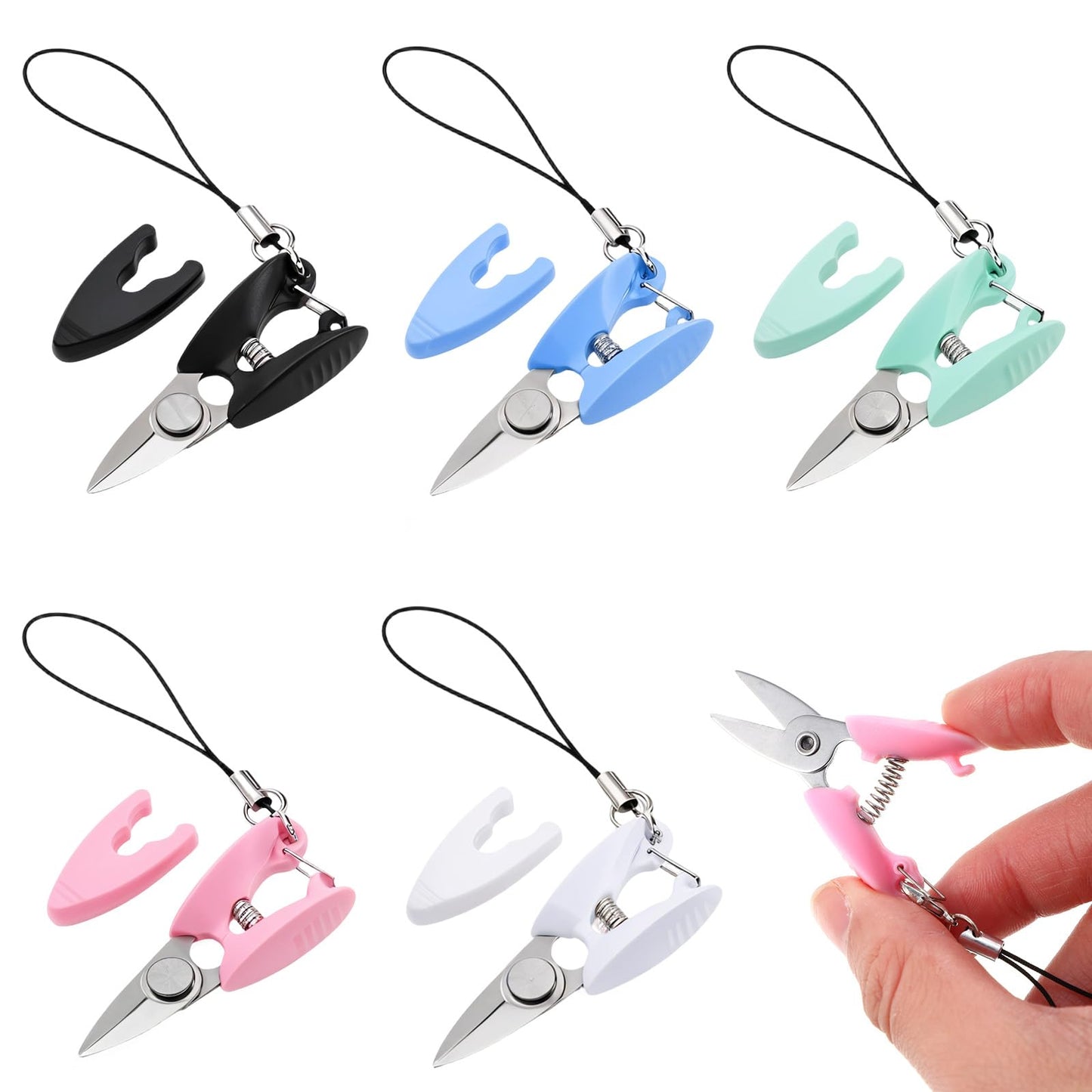 Wanmu 6 Pcs Tiny Scissors with Cover, TSA Approved Mini Small Compact Yarn Keychain Scissors for Travel Stainless Steel Mini Scissor Travel Set, All Purpose Portable Snips for Sewing, Crafts, and Yarn