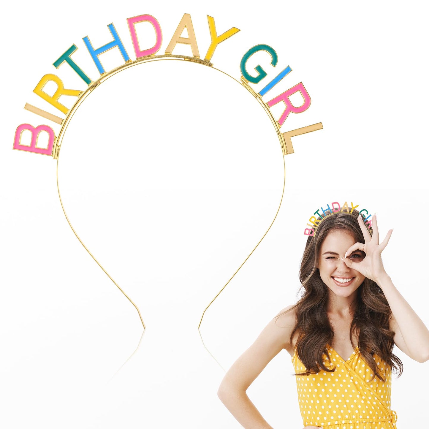 Birthday Crown Rainbow Birthday Girl Headband Party Metal Enamel Headpiece Happy Birthday Tiara Hair Band Decorations for Women Teen Girls Adult Decor