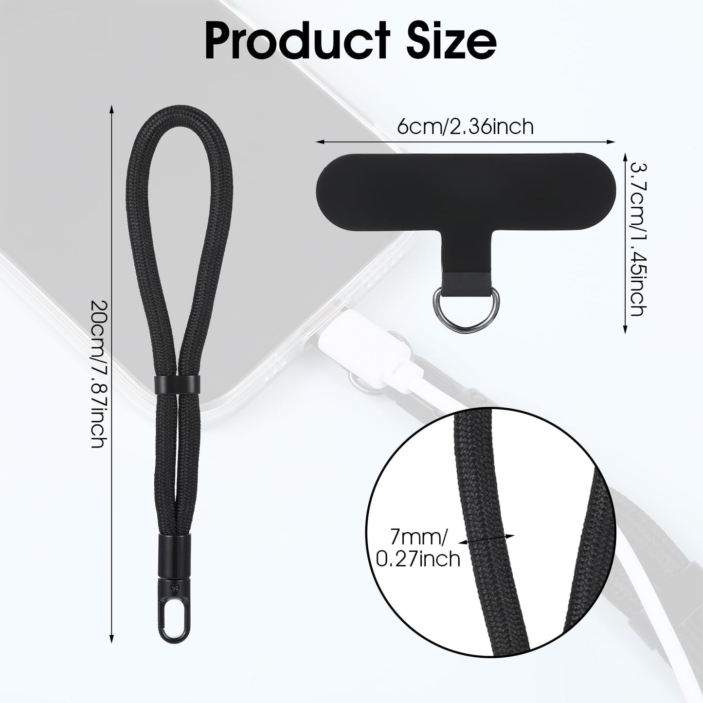 Wanmu Cell Phone Lanyard, Adjustable Phone Wrist Strap, Multifuctional Patch Wrist Lanyards for Most Smartphones, Black, 1 Count (Pack of 1)