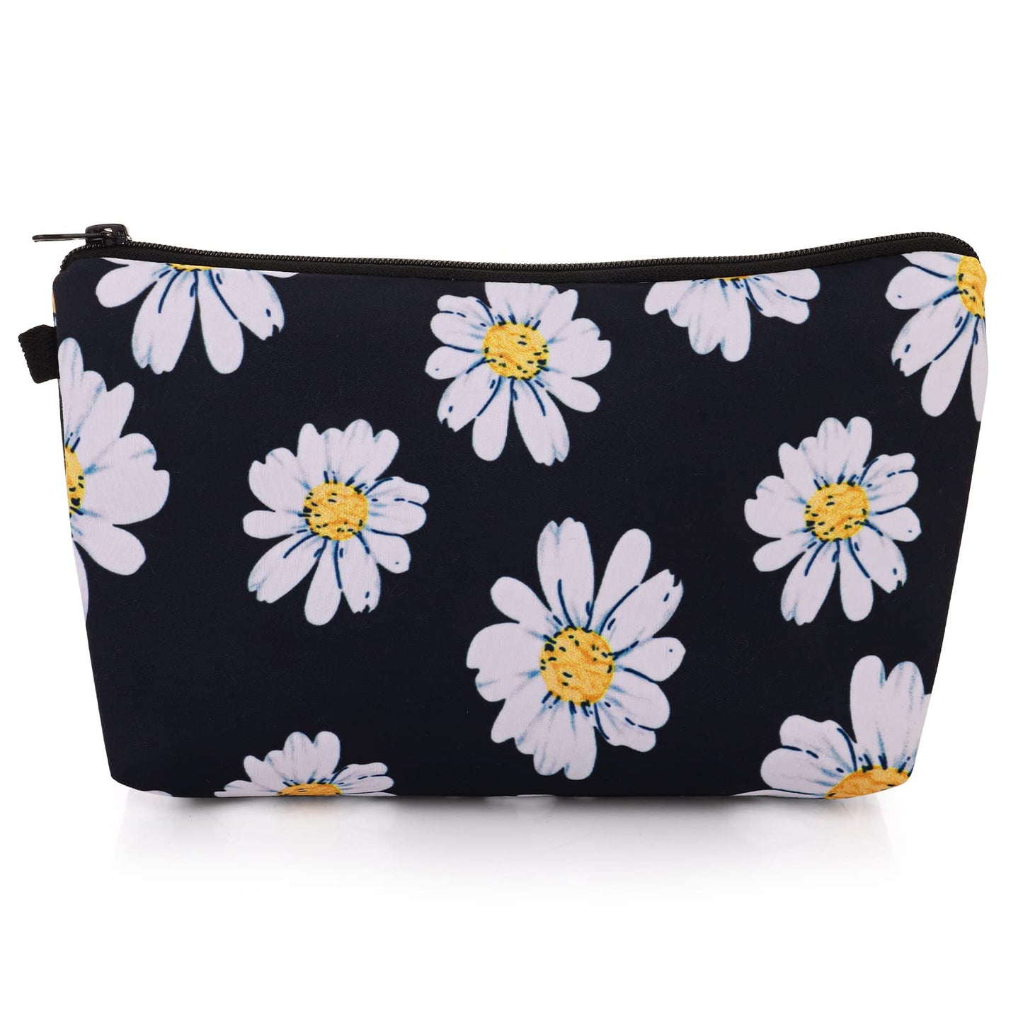 Sibba Make Up Bag Cosmetic Small Canvas Makeup Bags Cute Black Sunflower Pencil Case Zipper Pouch Purse Kawaii Flower Hanging Toiletry Storage Organizer Kit Set Art Travel for Women Girl