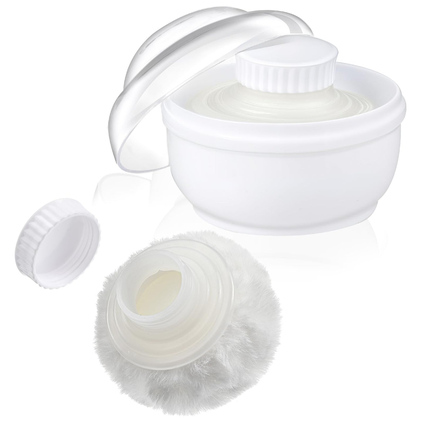 Wanmu 3.1 Inch Body Powder Puff and Container, Fluffy After Bath Body Powder Puff Box, Storage Body Powder Container with Handheld Stand for Baby Adult Daily Care (White)