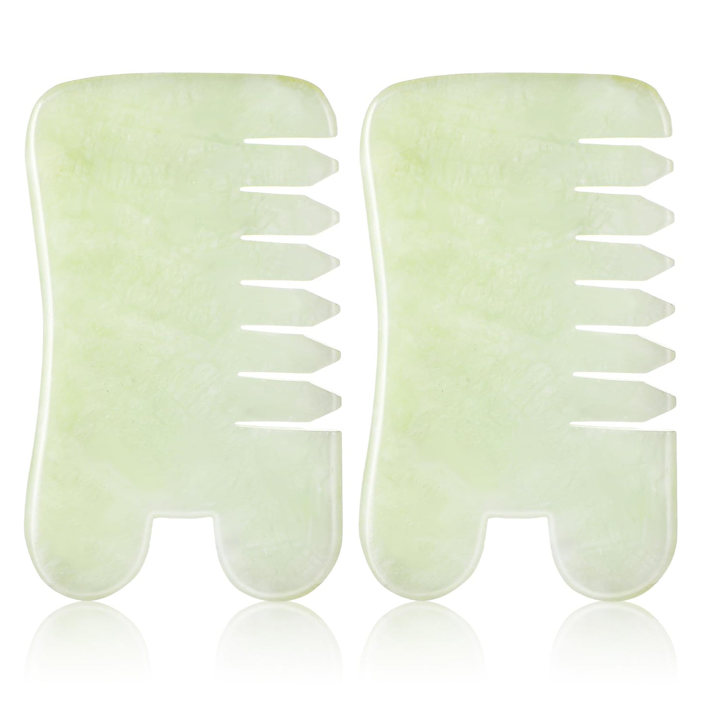 Sibba 2Pcs Jade Scraping Massage Tool Guasha Comb Scraping Scalp Comb Multifunctional Handheld Reusable Head Massage Tools Scalp Brush Natural Comb with Teeth for Head Caring Relaxation Spa