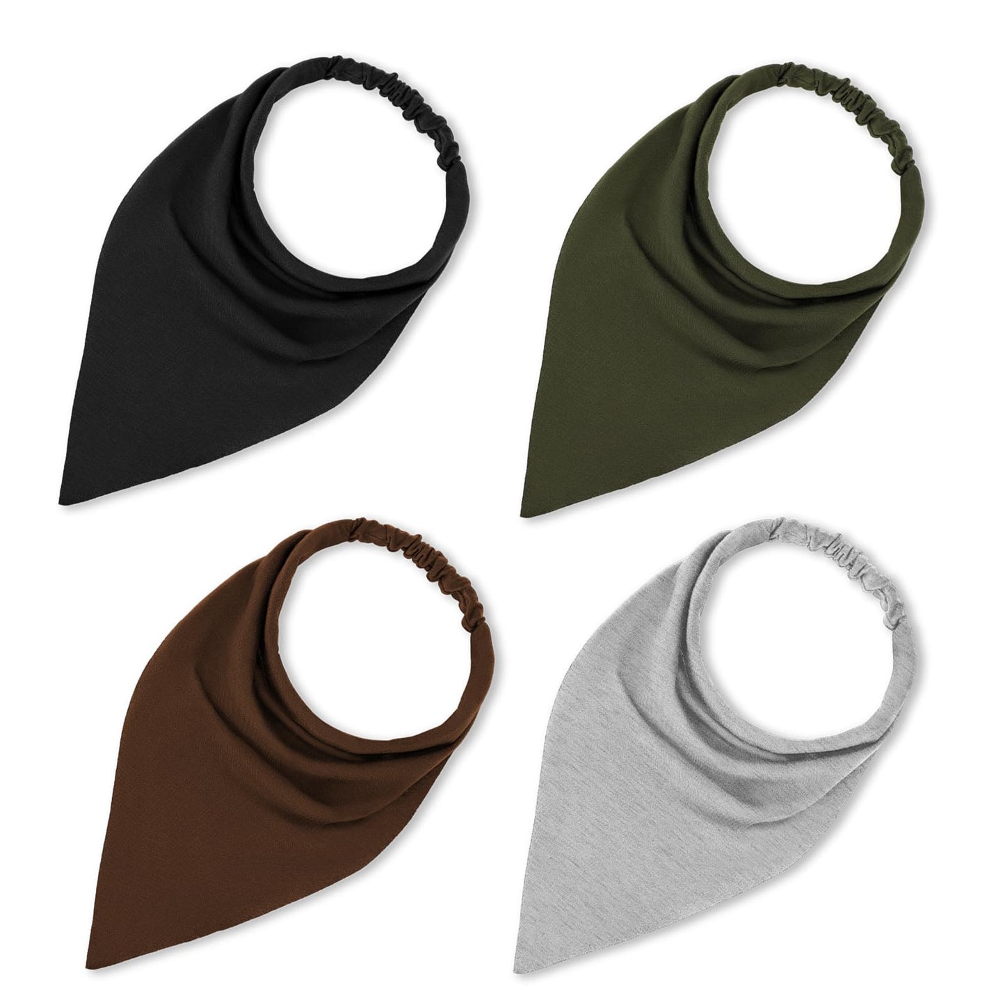 Sibba Triangle Bandana 4 Pcs Elastic Headband Boho Scarf Non Slip Head Scarves Coverings Neck Scarves Wraps Solid Large Cottons Cloths Stretch Headpiece for Women Mens Travel Party