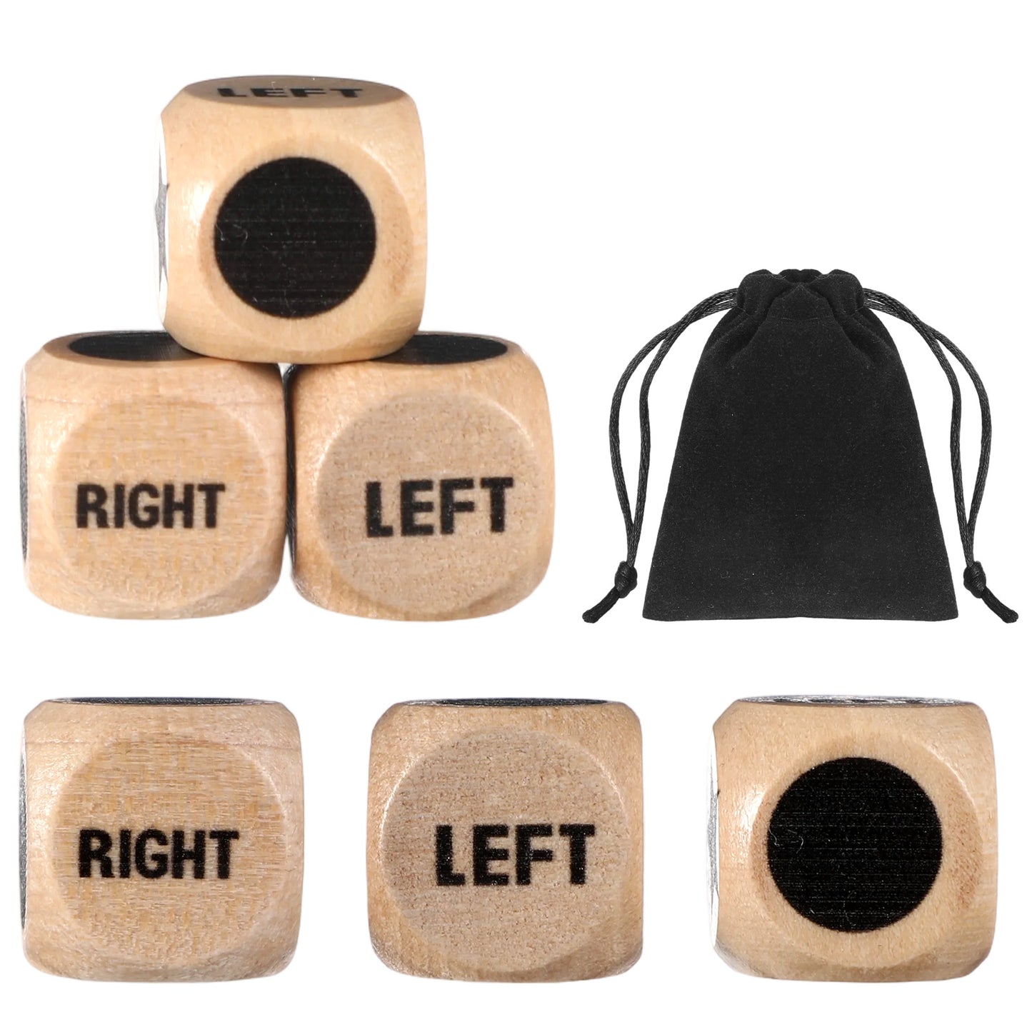Hecila 6PCS Left Right Center Game Dice 16mm Wooden Game Dices with Drawstring Bag Standard Size 6 Sided Left Right Center Five-Pointed Star Round Dot Games Dice Accessorie Easy to Store and Carry