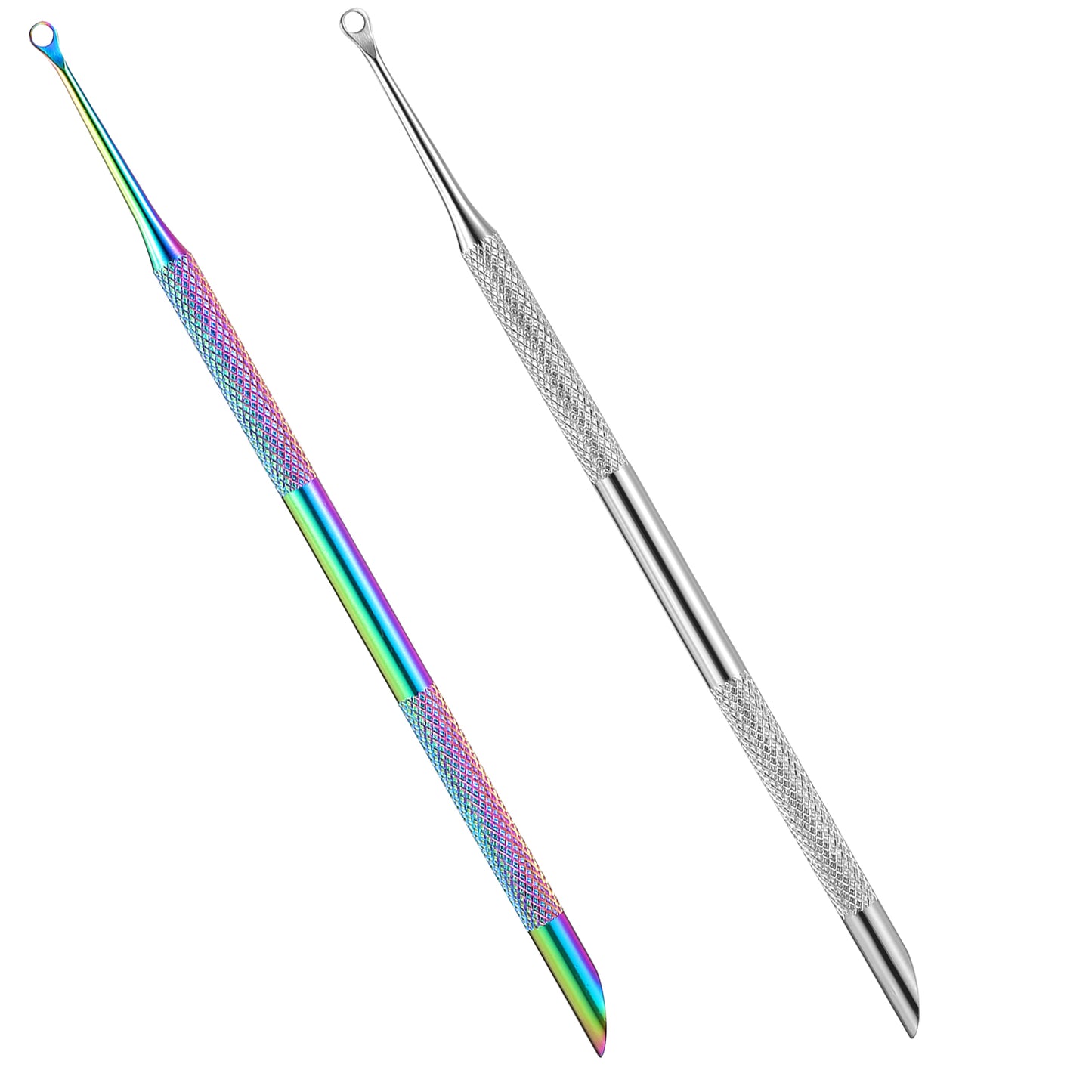 2 PCS Dual Ended Cuticle Remover, Pre-treatment Cuticle Pusher with Loop Cuticles Pusher Removing, Stainless Steel Prep Nail Pushers, Nail Art Care Tools for Fingernails Toenails Manicure Pedicure