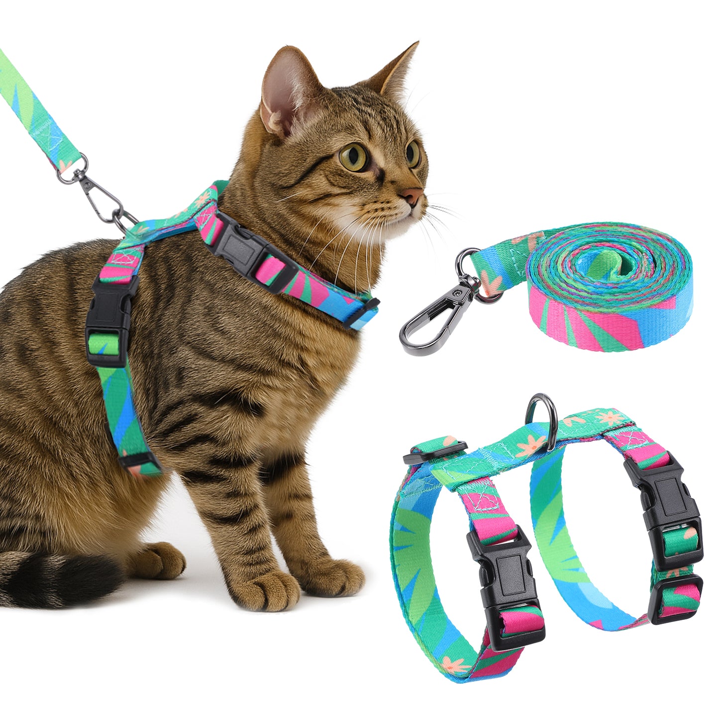 Wanmu Cat Harness and Leash Set, Adjustable Soft Escape Proof Vest Kitten Harness, Lightweight Comfortable for Small, Medium, Large Cats, Safe, Easy to Wear, Walking Travel Outdoor
