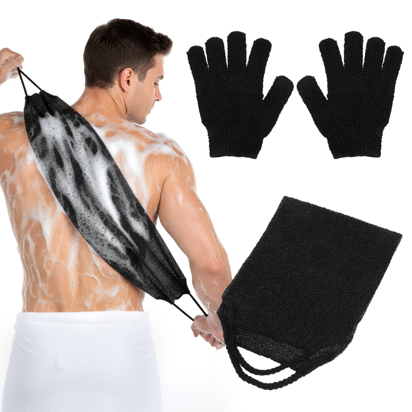 2 Pack Exfoliating Back Scrubber Bath Gloves Set Washcloth Back Scrubber Set Exfoliating Shower Towel with Gloves Body Scrub Towel Cleaner Wash Glove to Remove Dead Skin for Men Women Bath Shower