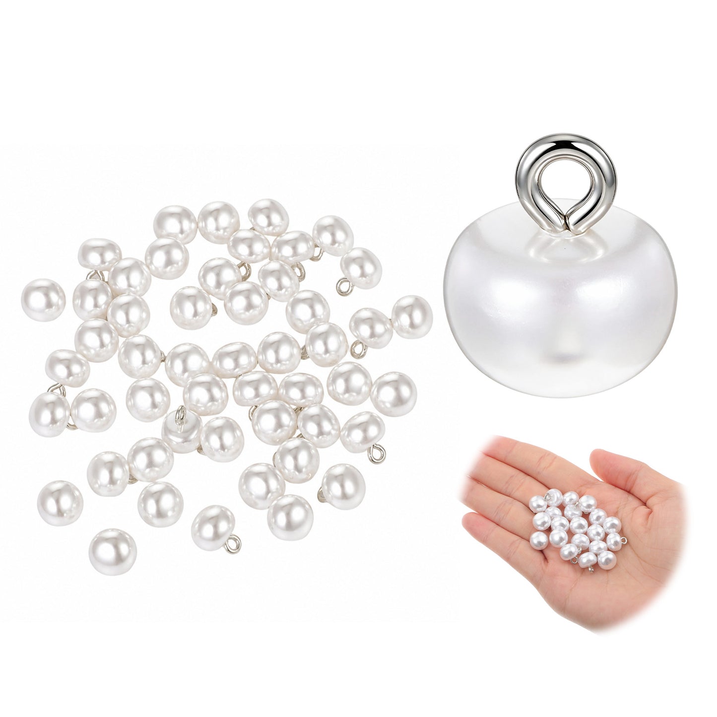 50 Pcs Pearl Buttons for Clothes, 10mm White Sewing, Round Shank Buttons