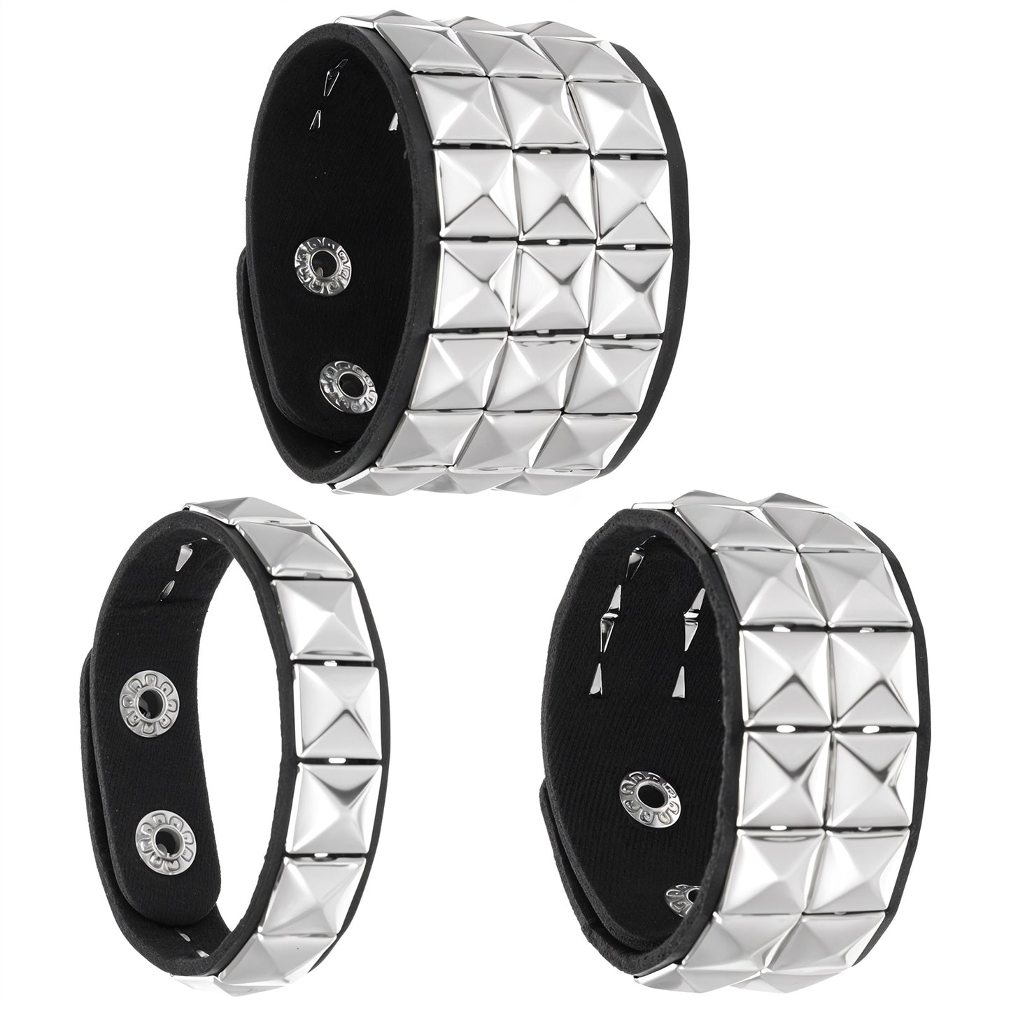 Wanmu 3 Pcs Punk Rock Leather Studded Bracelets for Men Women, Gothic Spike Cuff Bracelet Set for 80s 90s Emo Goth Jewelry Costume Accessories for Rocker Outfits