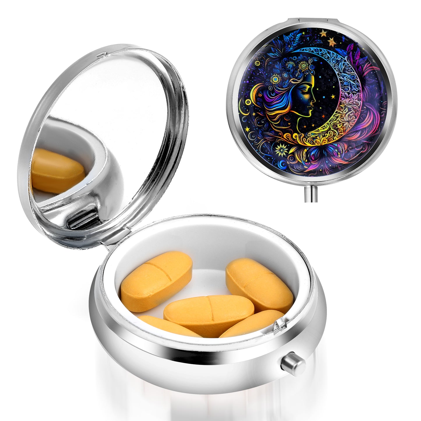 Sibba 3 Compartment Pill Case, Travel Portable and Multi-Functional Pill Box, Moisture Proof Pill Case for Purse & Pocket, Medicine Organizer Box for Vitamins, Fish Oil & Supplements (Moon)