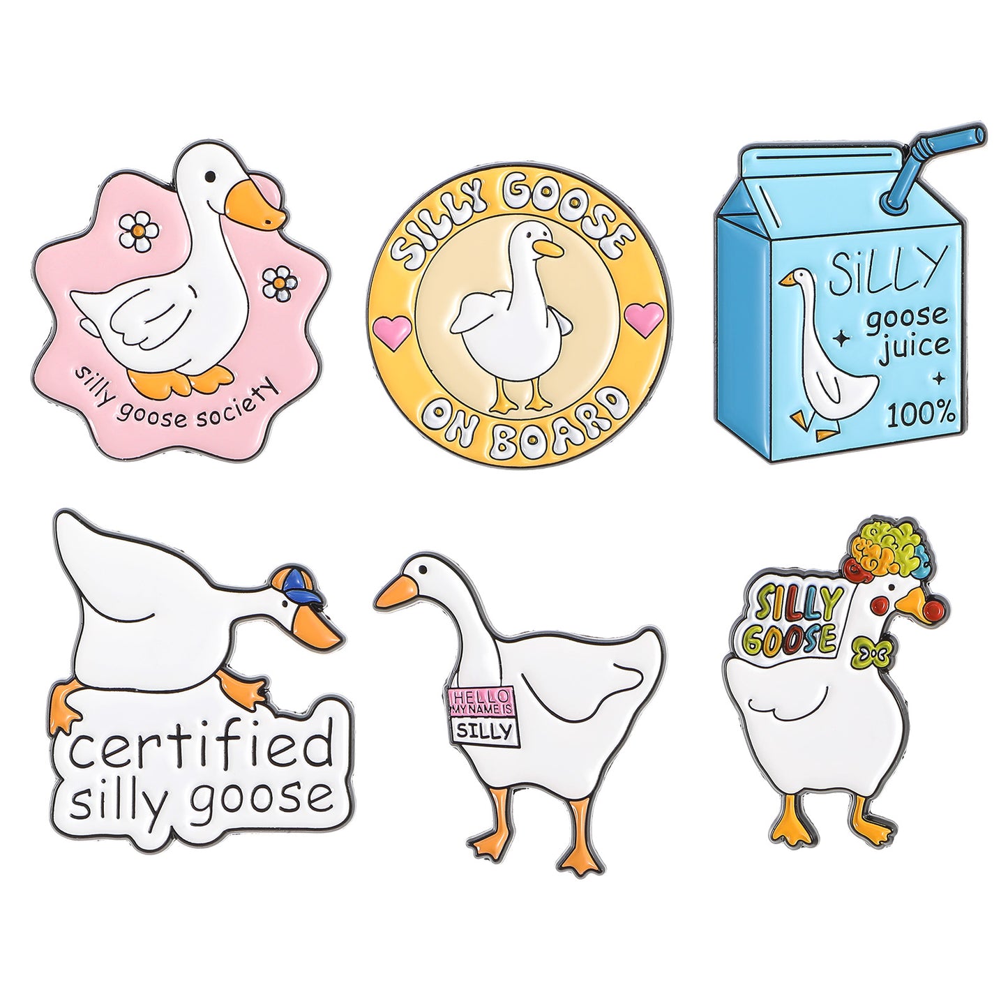 6Pcs Funny Animal Enamel Pins Set Cute Goose Themed Badge Pins for Backpack Bulk Aesthetic Novelty Lapel Pin for Clothes Cartoon Brooches for Hats Bags Jackets Decoration