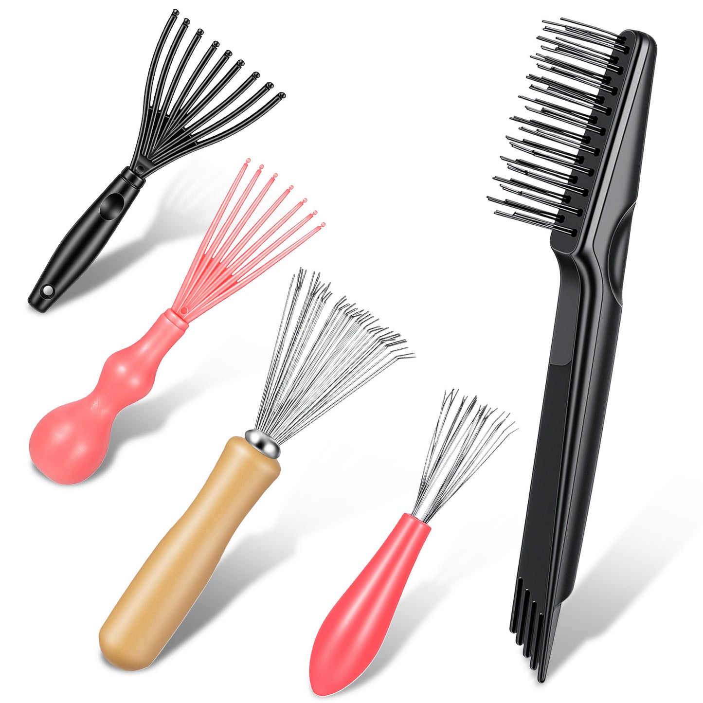 QFGasre 5pcs Hairbrush Cleaner Tool Hair Brush Cleaner Tool Set Comb Cleaning Brush Rake Design Hair Brushes Cleaning for Home and Salon Use Removing Dust Paddle Detangling Styling Brushes