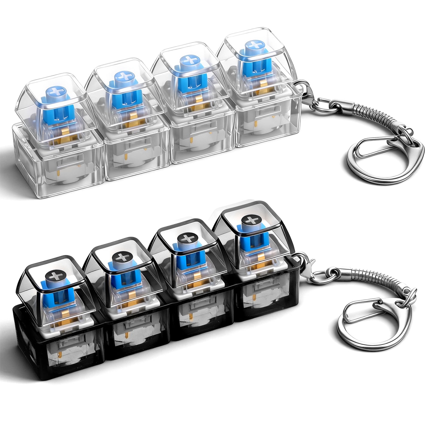 Qianyu 2 Pcs Keyboard Fidget Toy for Adults Fidget Clicker Decompression 4-in-1 Keyboard Fidgets Keychain Button Finger Clicker Toys Cube Mechanical Key Button Clickers for Adult