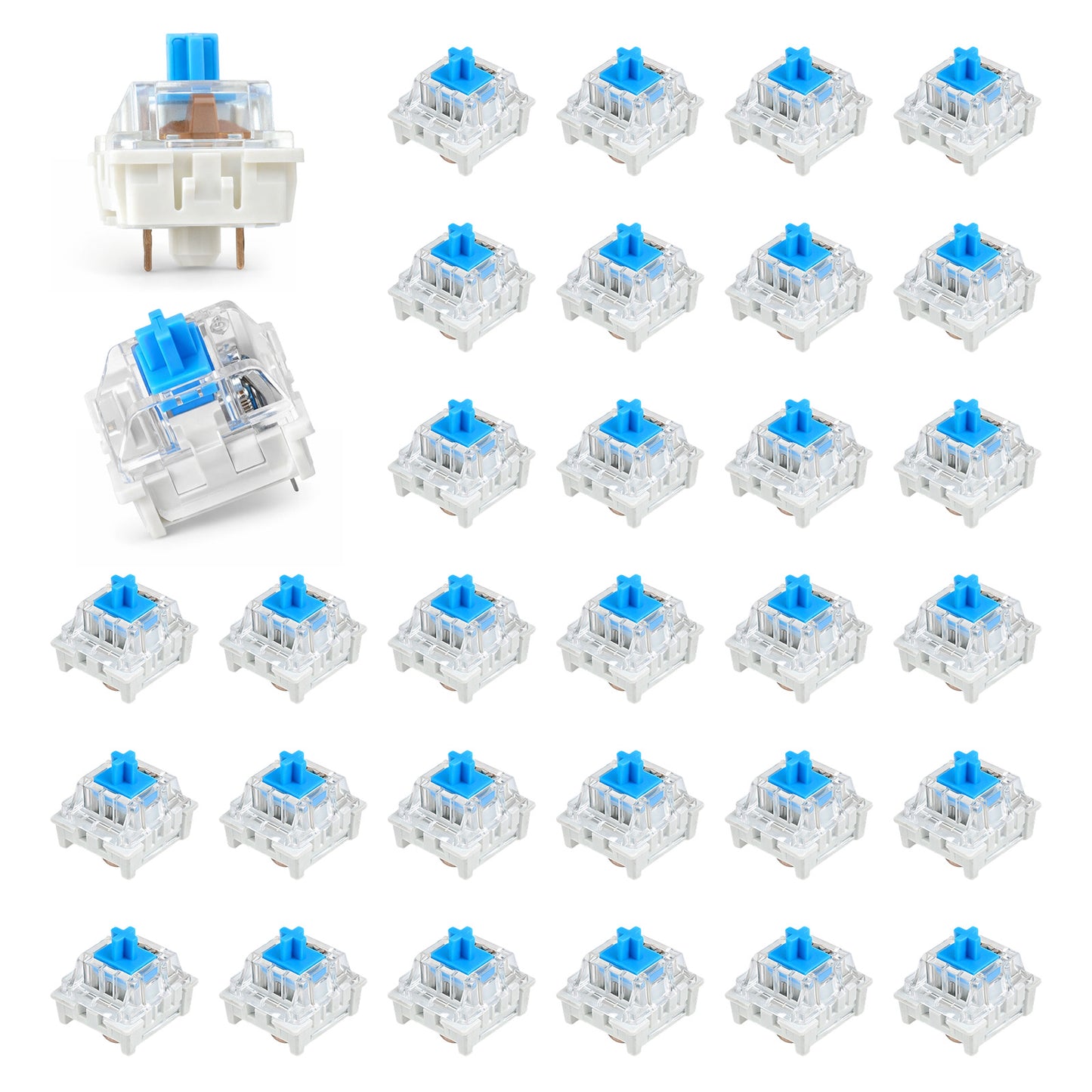 Hadnves 30 PCS Blue Switches Replacement, 3 Pin Pre-Lubricated Key Switches Clicky Tactile Accurate Typing Dustproof Keyboard Accessories for 3D Prints Mechanical Gaming Keyboards