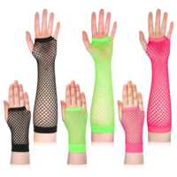Gsbnjuy 6 Pairs Short Fishnet Gloves Fingerless For Women, Long Fish Net Mesh Emo Goth 80s 90s Scene Accessories for Women in Theme Halloween Party Costume Cosplay