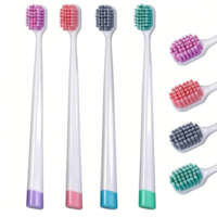 ElevateTech Medium Toothbrushes for Adults Soft Toothbrushes Wide Head Spiral Bristles Soft Bristle Flossing Toothbrush Travel Toothbrush Set Multi-Color 4Pcs