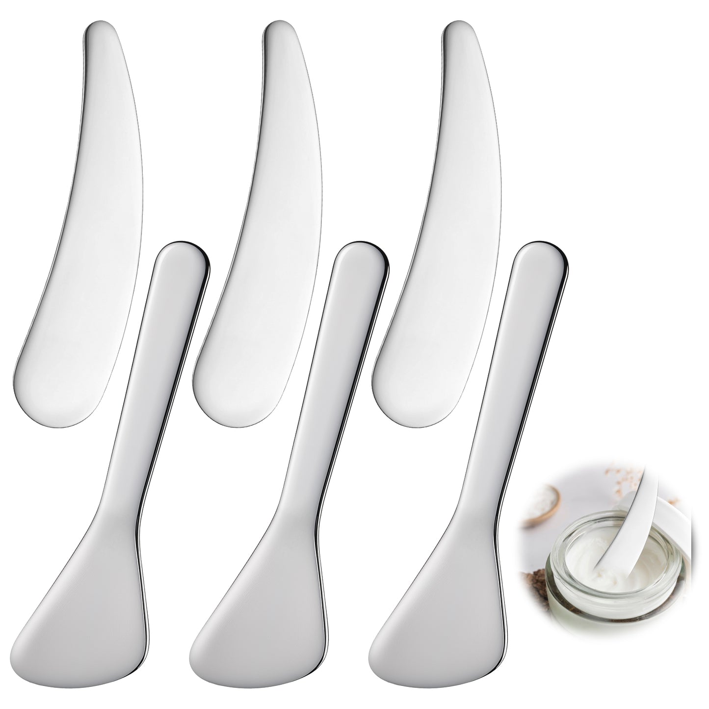 6 Pcs Mini Metal Makeup Spatula Cosmetic Skincare Applicator Facial Massage Beauty Tools Reusable Cream Spatula Beauty Accessories for Mixing Sampling Mask Eyecream Essences Lotions Moisturizers