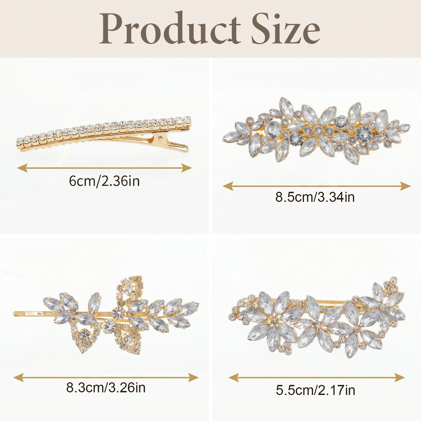 QFGasre Rhinestone Hair Clips for Women, 4 Pcs Gold Flower Crystal Hair Clips Leaf Hairpin Metal Rhinestone Hairs Barrettes Shiny Bridal Hairs Accessories for Wedding Birthday Prom Party Everyday