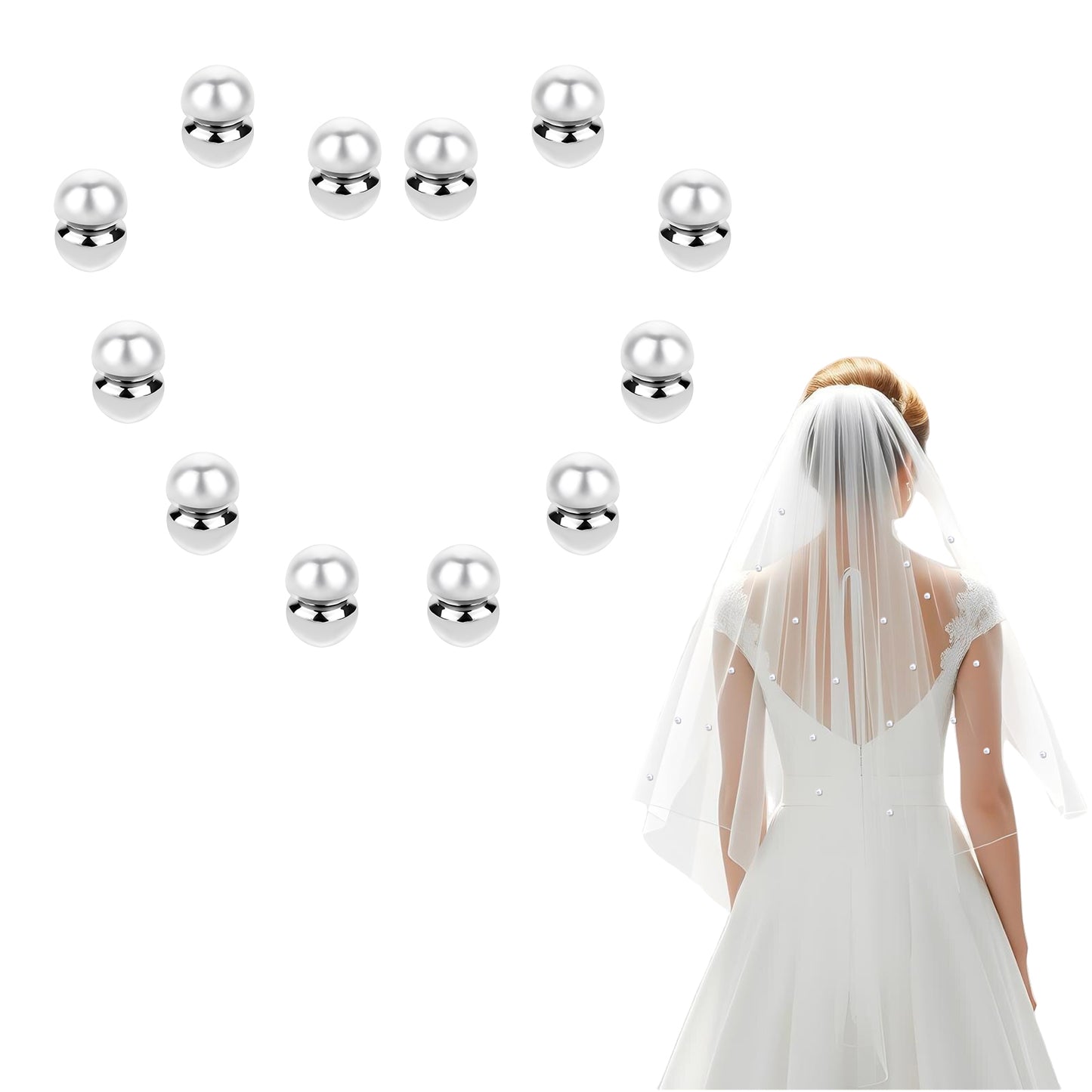6 Pairs Wedding Veil Weights Magnet Double Sided Pearl Invisible Strong Hijab Button Dress Veil Accessories Bride Party Decoration for Dress Bridal Women Girls Clothing Scarves