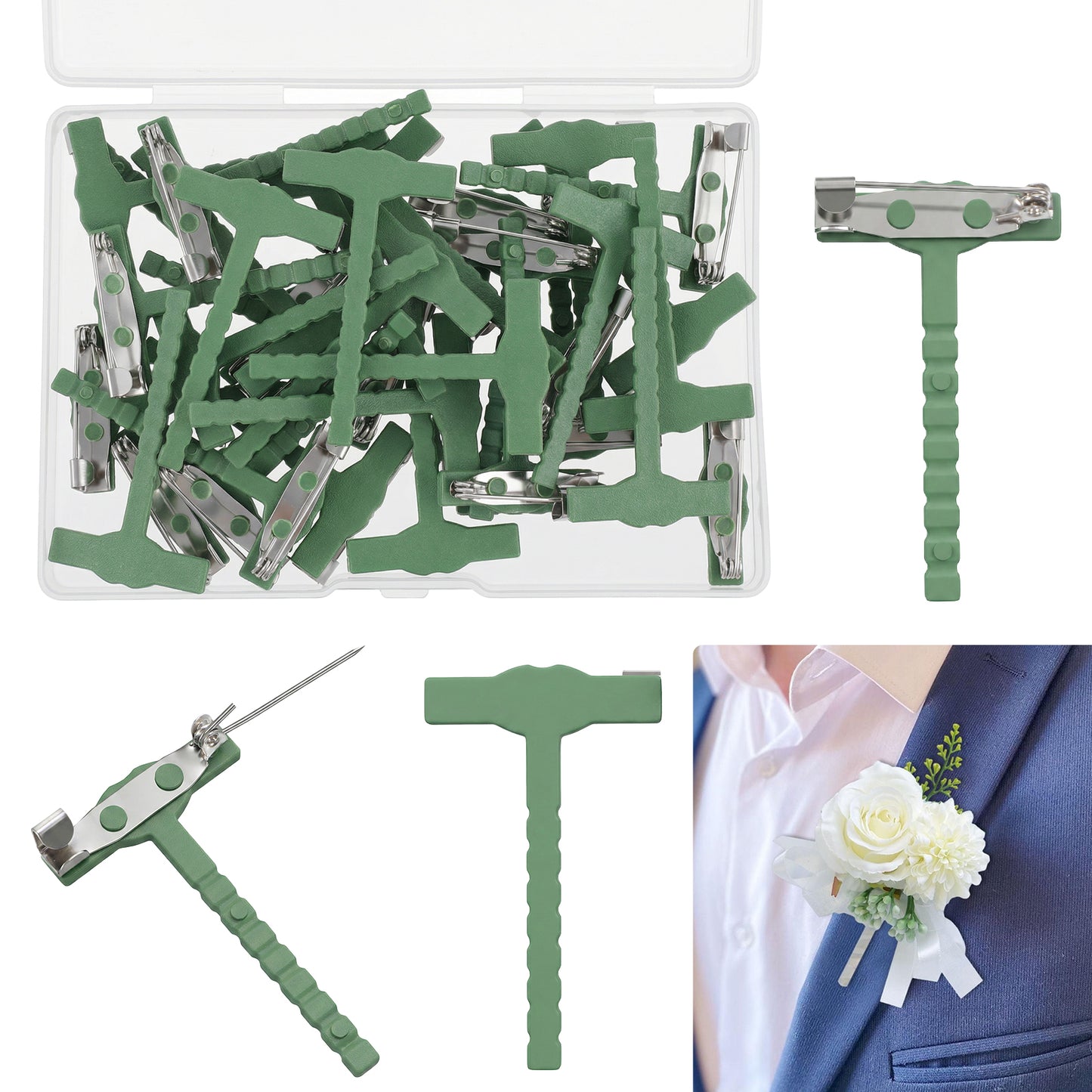 Sibba 25Pcs Boutonniere Pins for Men, T Pins Corsage Supplies Small Safety Pin Brooch, Practical Boutonniere Supplies for Bridegroom Wedding Festival Making a Corsage
