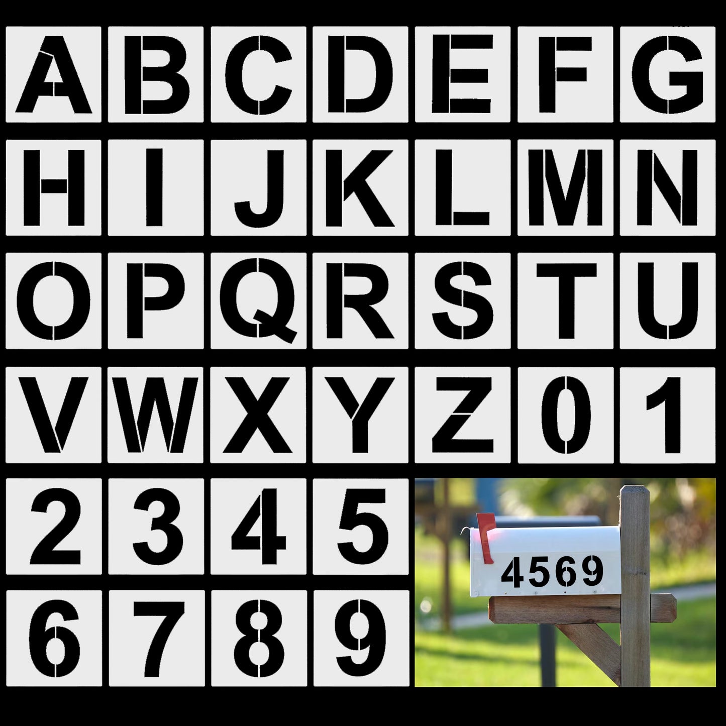 Wanmu 36pcs Number Stencils Set, 2.5 Inch Reusable Plastic Digital Templates 0-9 Address Number Painting Stencil Templates for Cake Stencil DIY Mailbox Parking Lot House Numbers