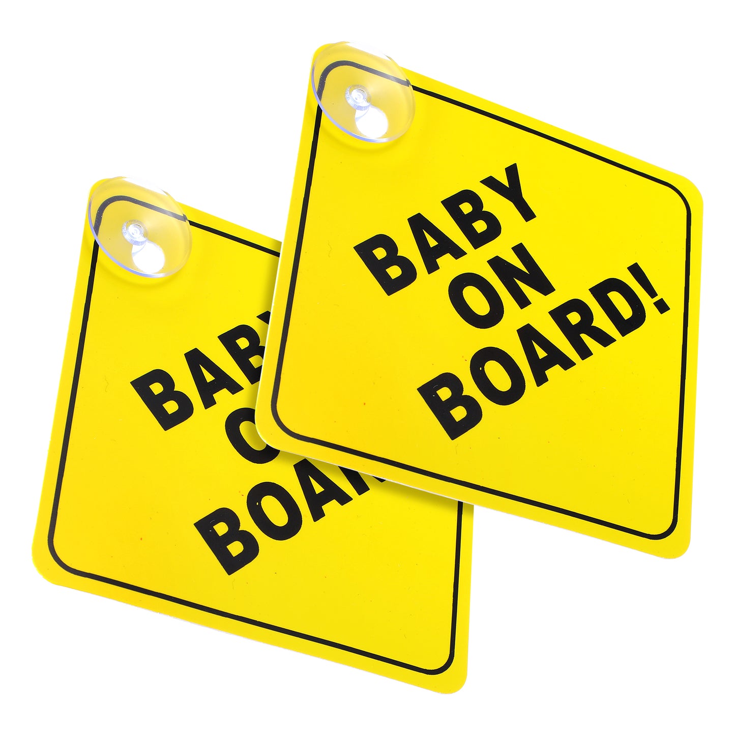 COMNICO Baby on Board Signs for Car, 2 Pcs 5"x5" Safety Car Sign with Double Suction Cups Bright Yellow Reusable Car Warning Signs Durable Baby in Car Sticker Decal for Car Window Cling