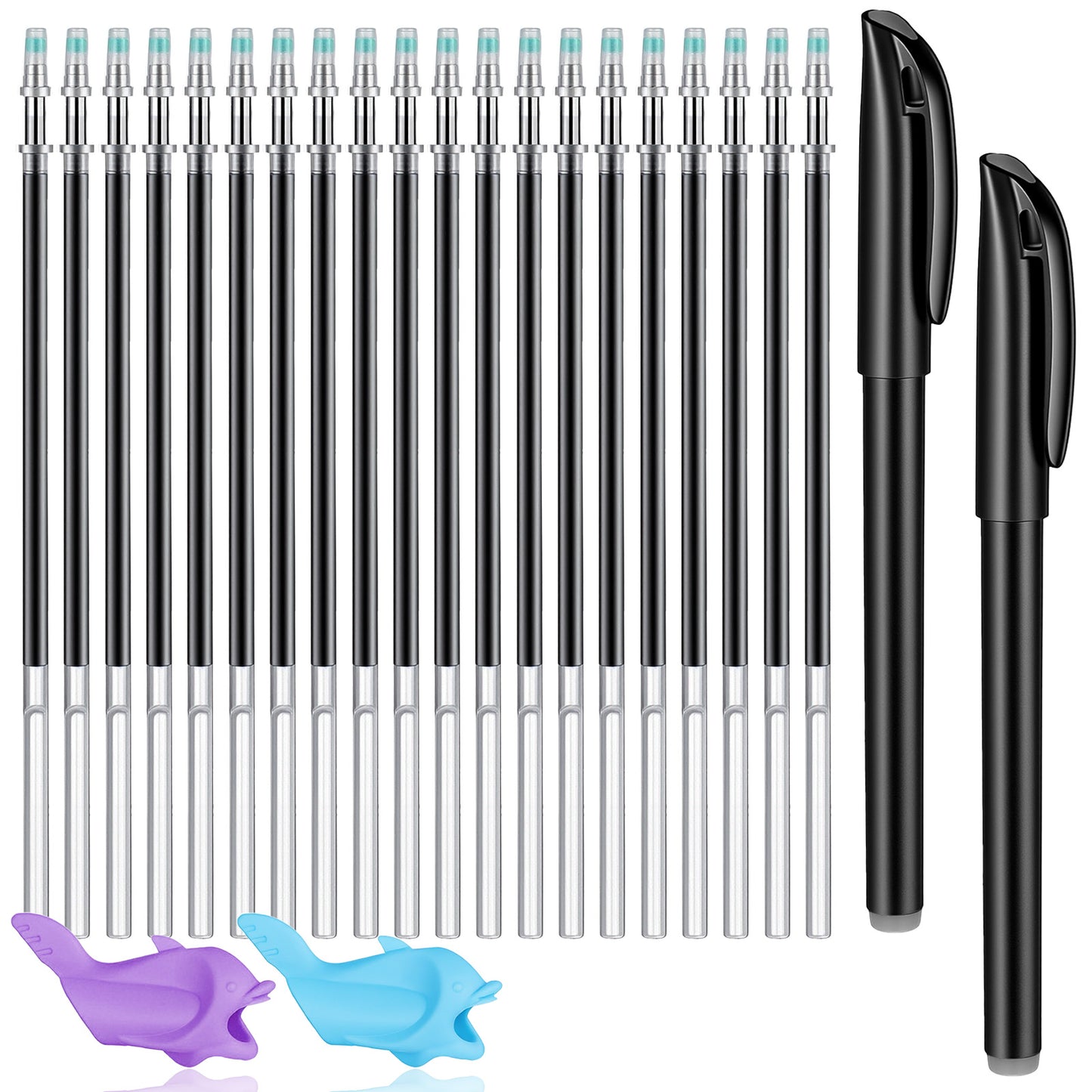 Heclia Magic Pens & Refills for Copybooks 24 PCS Disappearing Ink Pen Kit Magic Grooved Writing Pen for Tracing Books with 20 Refills 2 Pens & 2 Grips for Kids Handwriting Practice Copybook