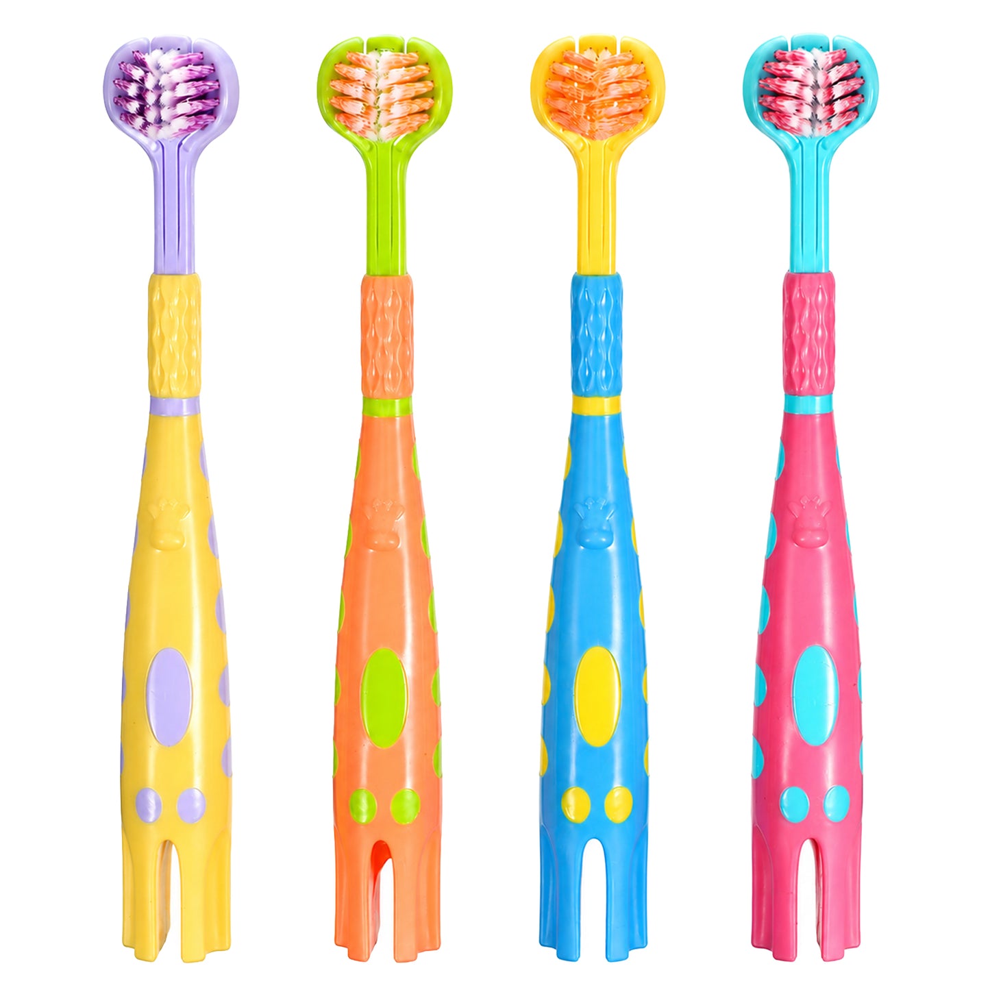 4 Pack Toddler Toothbrush 3 Sided Toothbrush Ultra Soft Bristles Baby Toothbrushes with Tongue Scraper Non-Slip Handle Colorful Oral Care Set for Tooth Teeth Care Manual