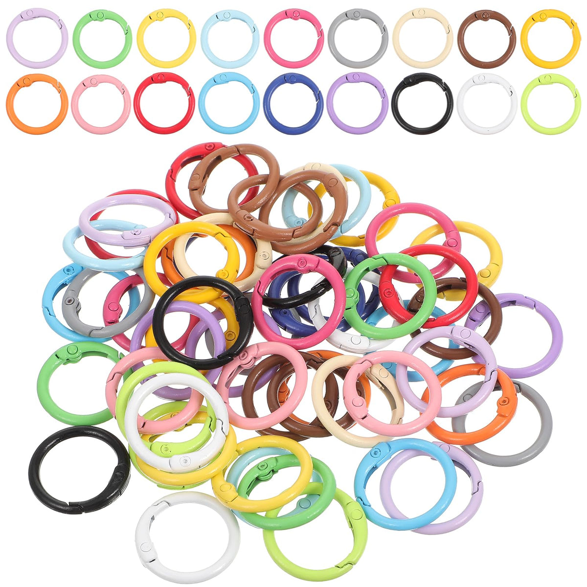 Wanmu Pack of 50 Carabiner Round 1 Inch Key Rings Colourful Carabiner Ring