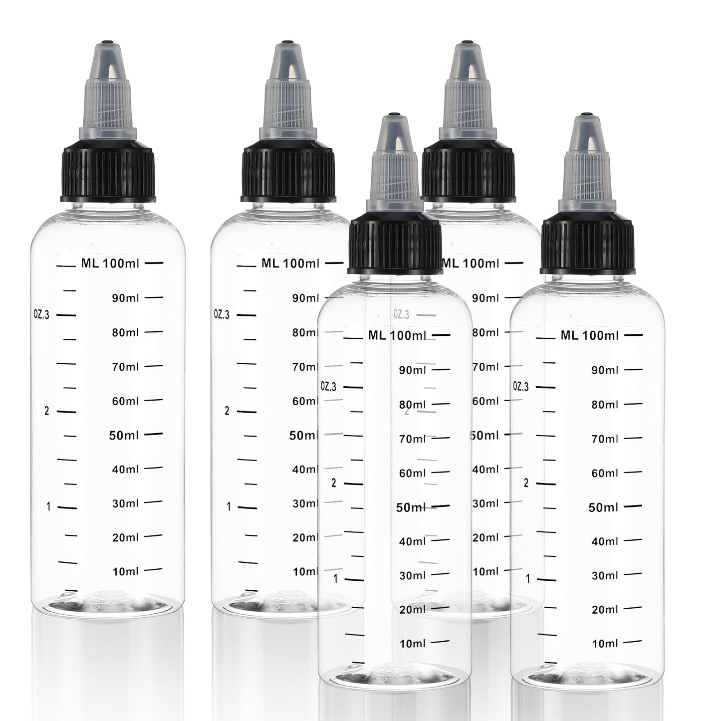 Wanmu 5pcs applicator and tip bottles, 100ml hair applicator bottle, transparent hair oil application bottle, plastic squeeze bottle, empty glue bottle, product