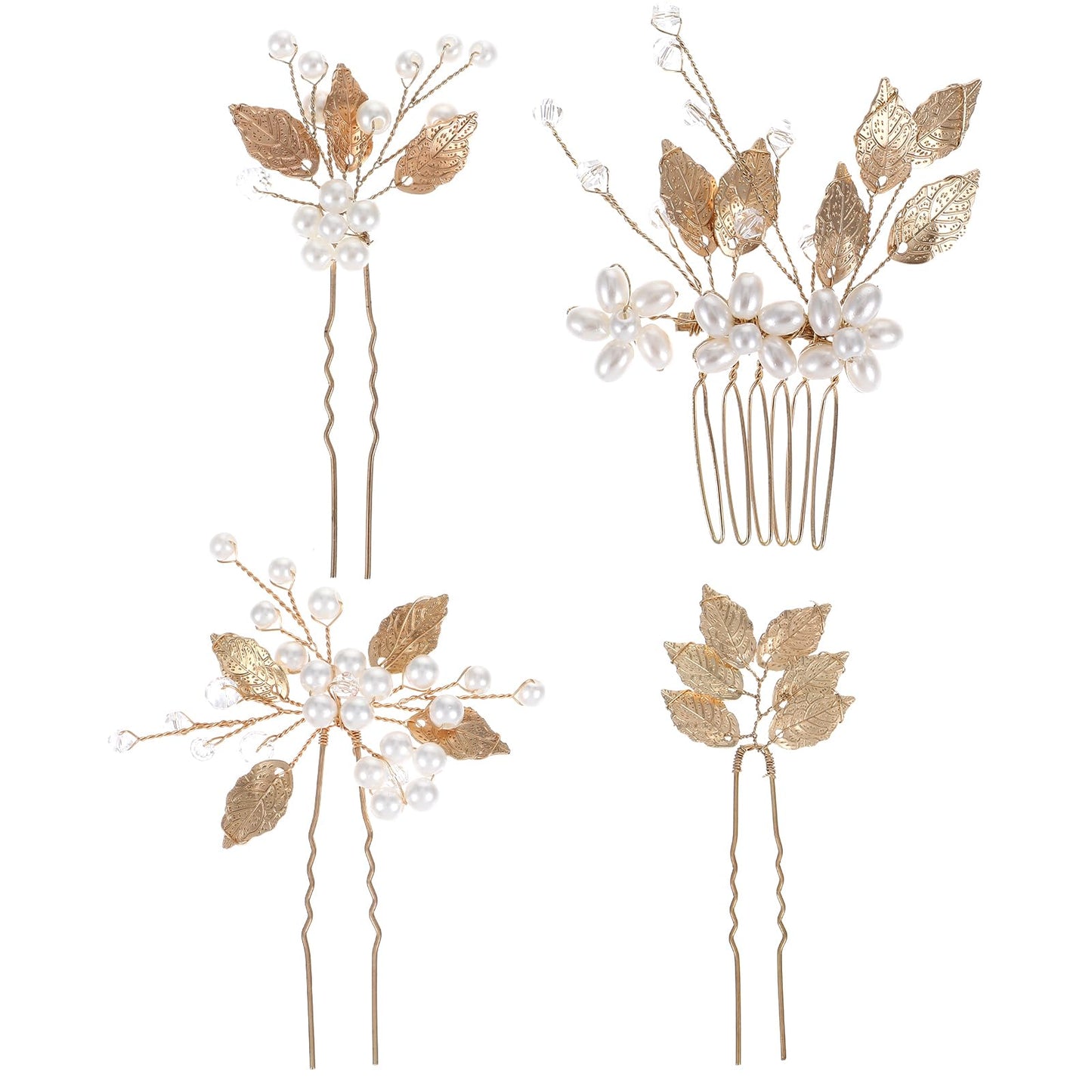 COMNICO 4pcs Flower Bridal Wedding Hair Pins, Crystal Pearl Hair Clips Dusty Floral Hair Side Combs Twist Spiral Headpiece Formal Prom Wedding Hair Accessories for Brides Bridesmaids Women Girls