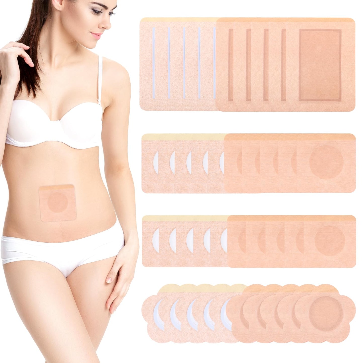 Wanmu 40 Pcs Castor Oil Pack, Cotton Castor Oil Wrap for Waist Stomach Back Neck Arm, Self-Adhesive Organic Castor Oil Patches for Hot/Cold Compress