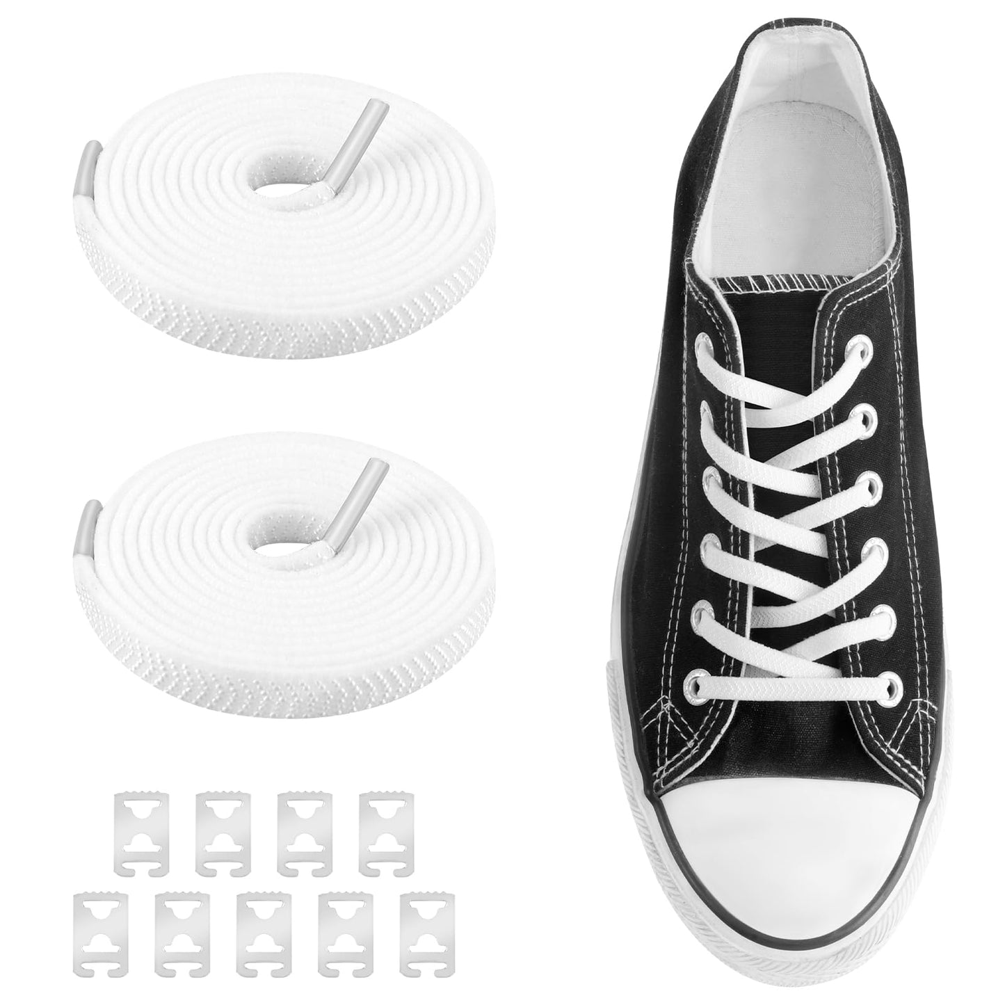 Sibba Elastic Shoe Laces 2 Pairs No Tie Shoelaces For Adults 120cm Long Tieless Sneakers Replacement Stretchy Practice Strings Lazy Shoelace Invisible Buckle Lock No-Tie Tie Athletic Sport Running