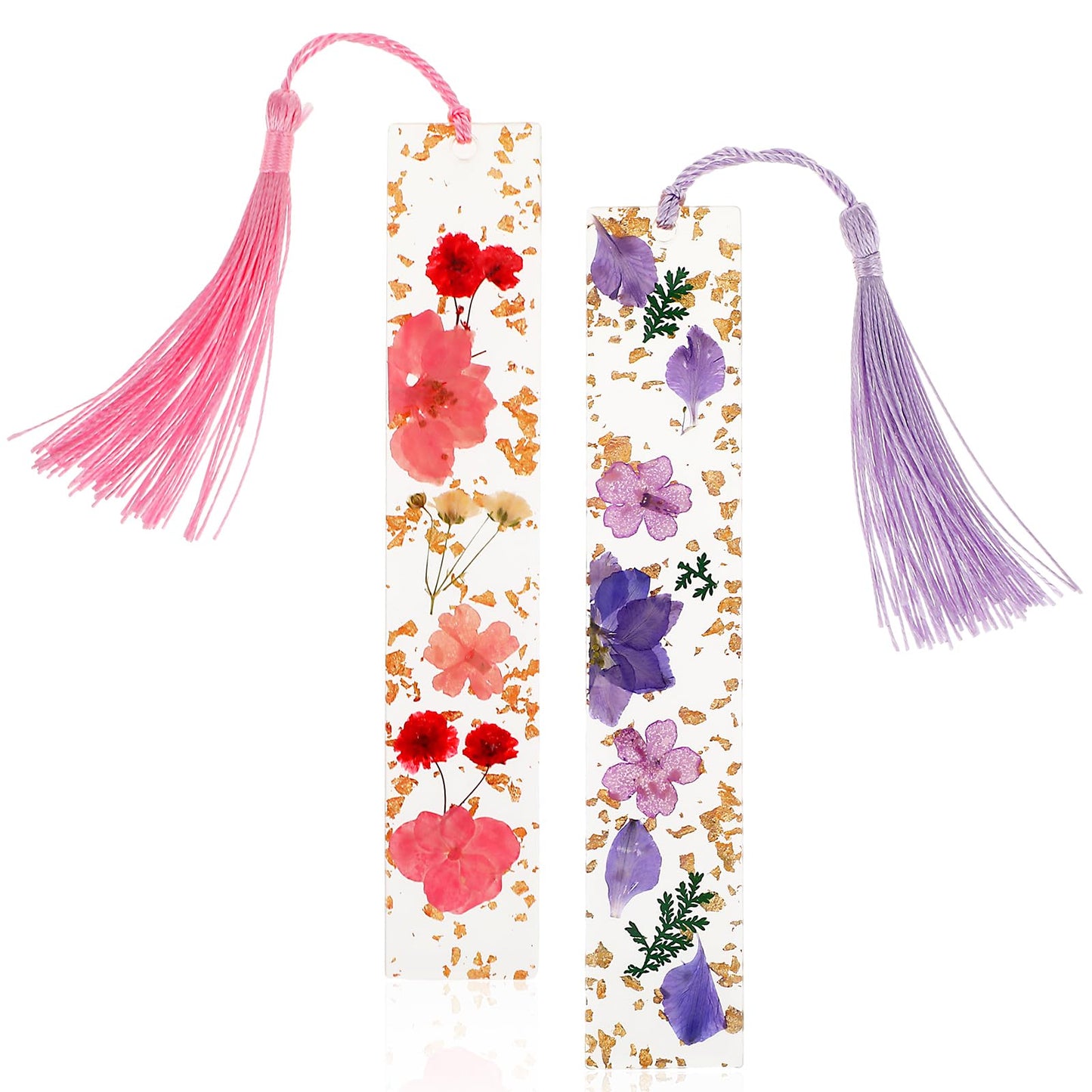 Dimeho 2 Pack Book Marks Dried Flower Tassels Bookmarks Clear Pressed Floral Book Markers Durable Handmade Cute Book Marking Accessories Gift for Students Bookworms Increase Reading Interest