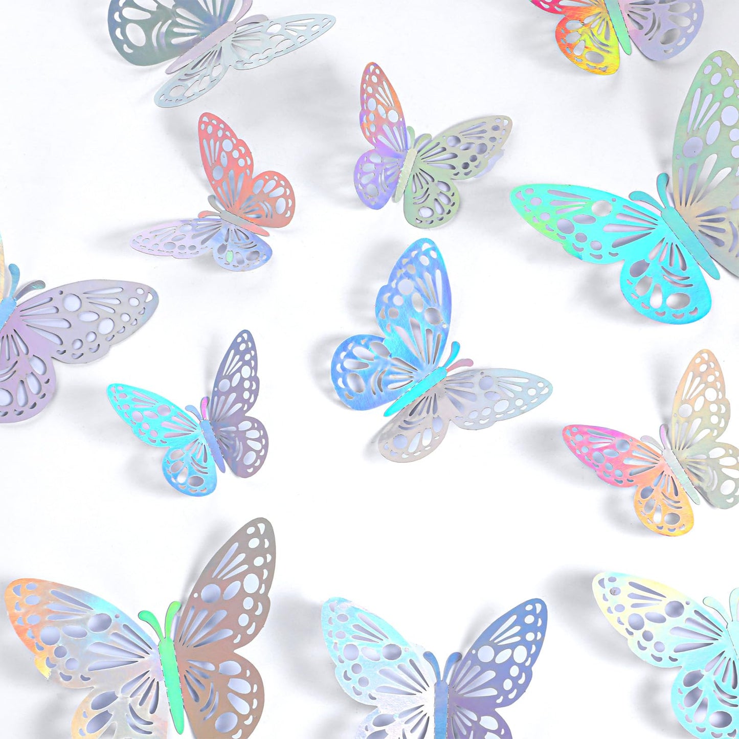 Wanmu 60Pcs Laser Butterfly Wall Decor, 3 Styles 3 Sizes 3D Butterfly Decoration Stickers for Girl Room, Crafts, Party Cake, Graduation Grad Cap, Wedding, Baby Shower Nursery Decals - Blue