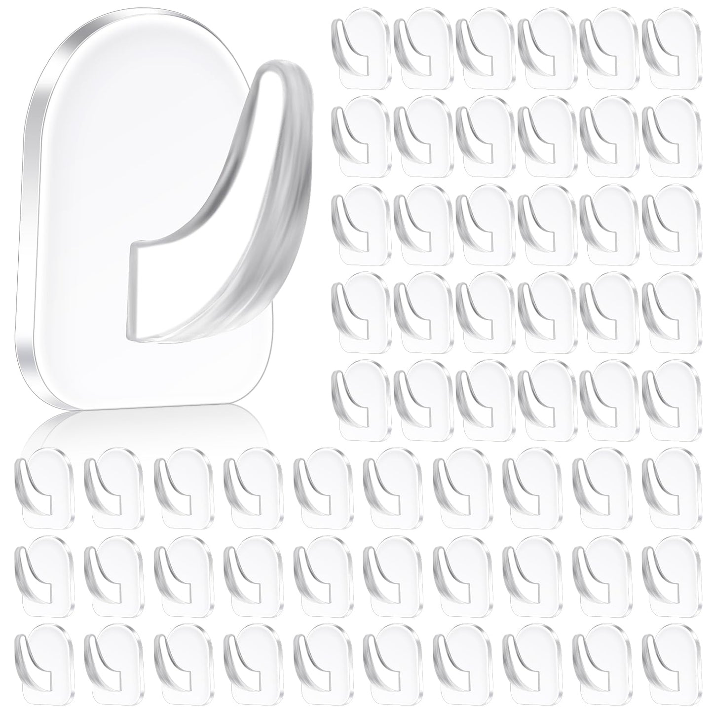 Sibba 60Pcs Clear Adhesive Wall Hooks for Hanging, Transparent Reusable Heavy Duty Hooks Acrylic Sticky Hangers with Non Marking Sticker for Kitchen Bathroom Bedroom Office