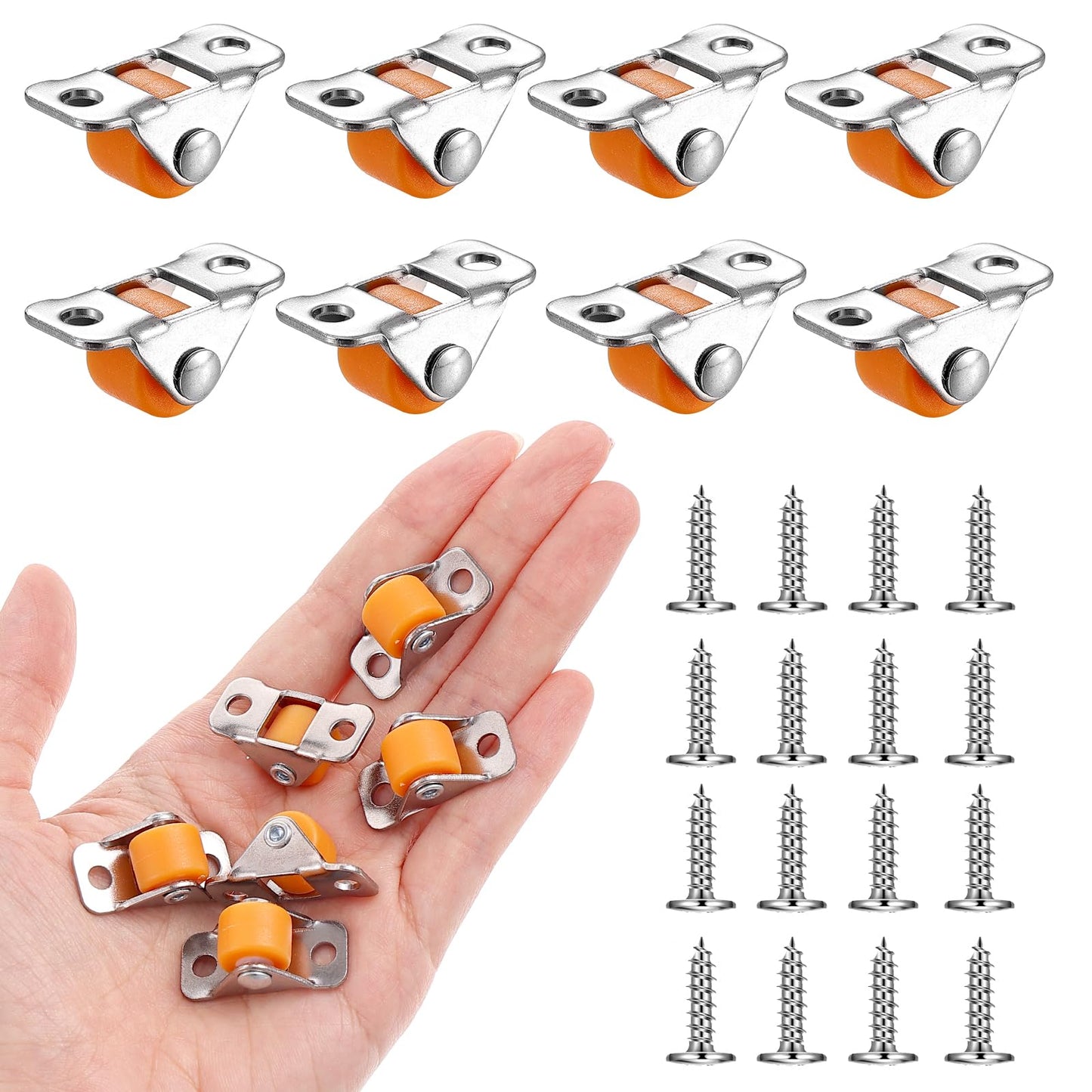 Dimeho 8 Pcs 0.5Inch Mini Caster Wheel Heavy Duty Rubber Rolling Wheel Low Profile Swivel Caster Self Adhesive Single Direction Tiny Wheel Metal Fixed Plate for Small Appliances Furniture DIY Project