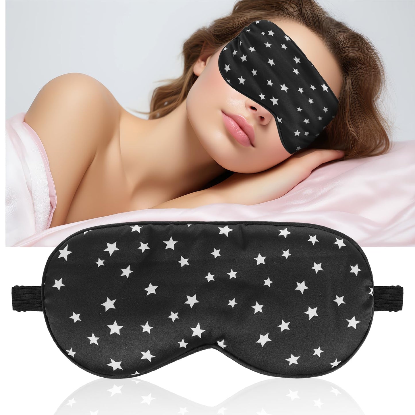 Wanmu 3Pcs Sleep Mask Silk Super Soft Eye Mask Ultra Lightweight Sleeping Mask Comfortable Blindfold for Women Men Block Light Travel Nap with Adjustable Strap(Black)