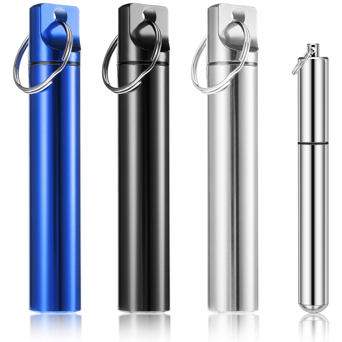 Gjinxi 4 x Metal Toothpick Holder, Portable Toothpick Storage Box, Dispenser, Waterproof Bag Case, Toothpick Container with Key Pendant, Travel Bag, Tool Case, Earwax Removal