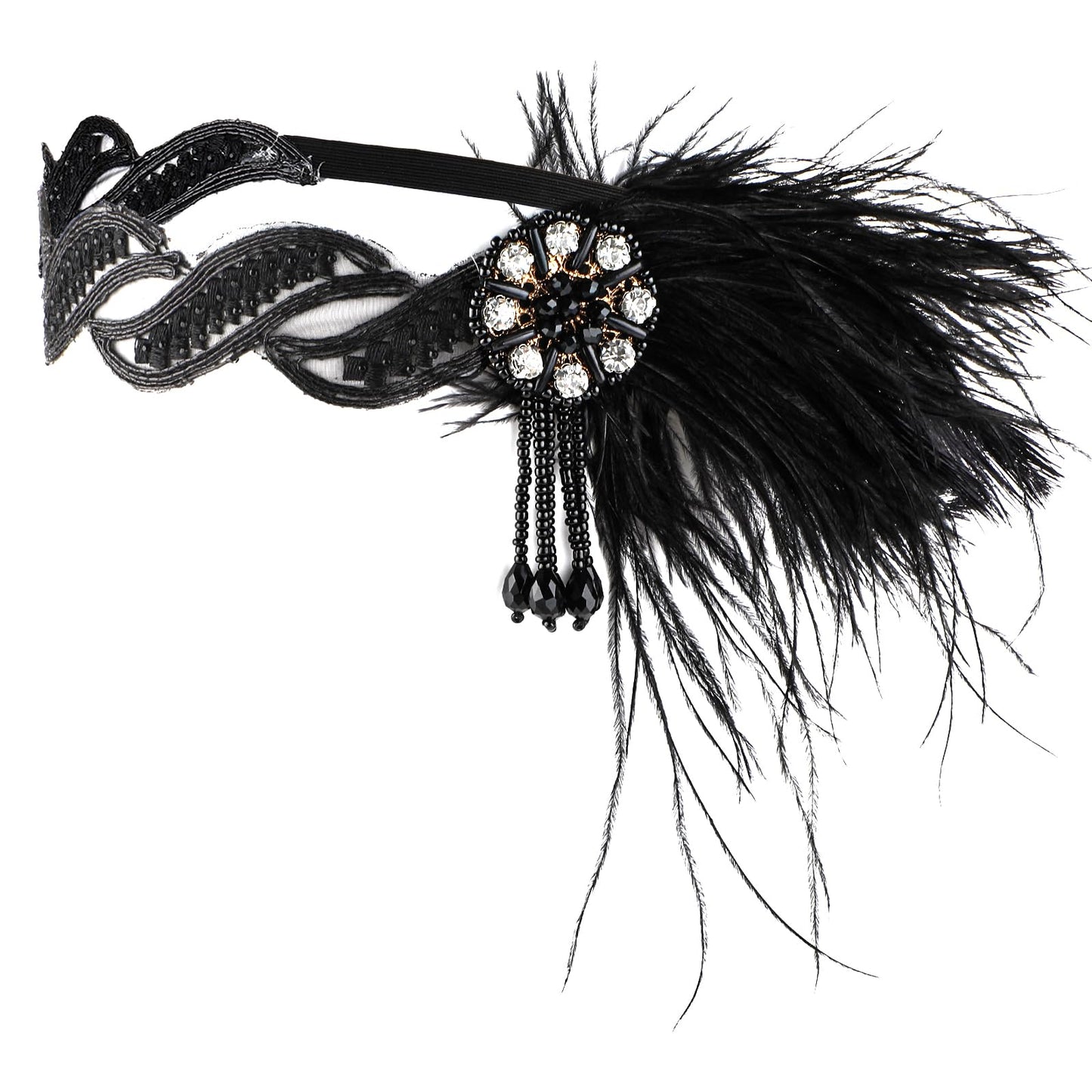 Sibba 1920s Feather Flapper Headband Costume Pearl Hairband Masquerade Dresses Halloween Christmas Nights Easter Mother's Day Party Outfit Jewelry Holder Headpiece Headwear Clips Barrettes Hats Women