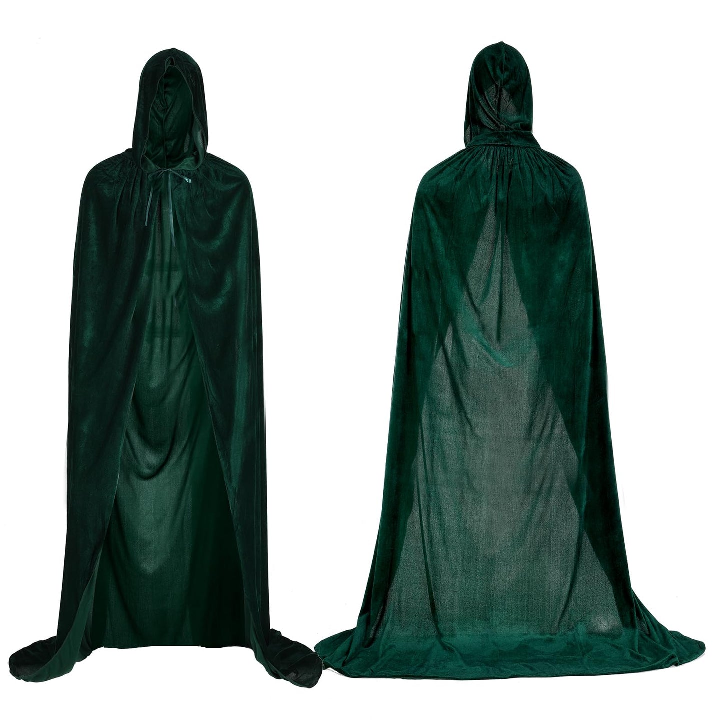 COMNICO Unisex Adults Hooded Cloak Long Velvet Witch Magic Party Cape Dress Cosplay Costume Full Length Grim Robe Jacket Halloween Horror Death Dark Department for Women Men Kids (Green)