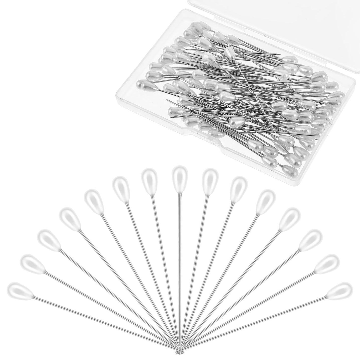 100 Pcs Sewing Pins Pearl Pins for Flowers Long Sewing Pins Wedding Pins Quilting Pins with a Plastic Box Bouquet Pins Straight Head Pins for Dressmaking Blocking Knitting Decorations and DIY Crafts