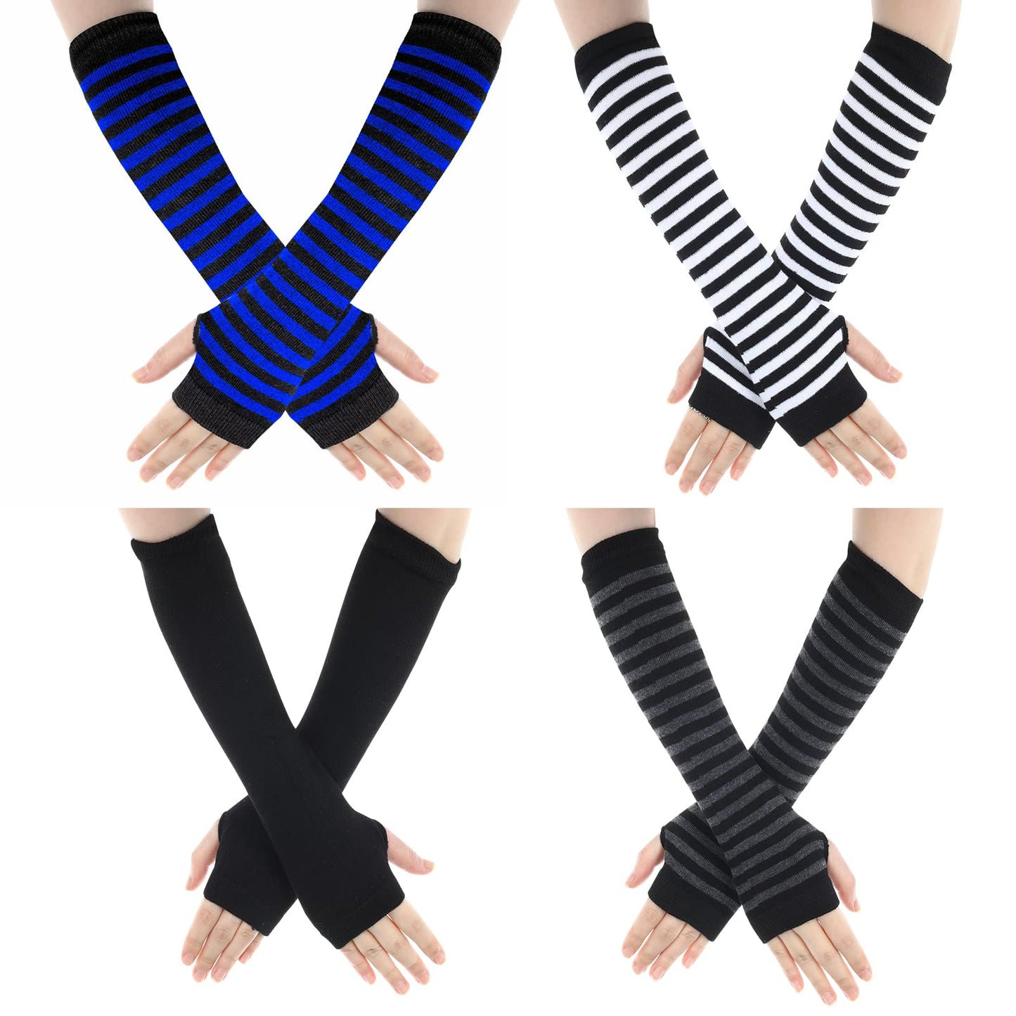 Sibba Knitted Fingerless Gloves Wrist Finger Holes Arm Warmers 4 Pairs Gothic Knitting Sleeves Summer Sun Protection Kawaii Long Mittens for Office Typing Computer