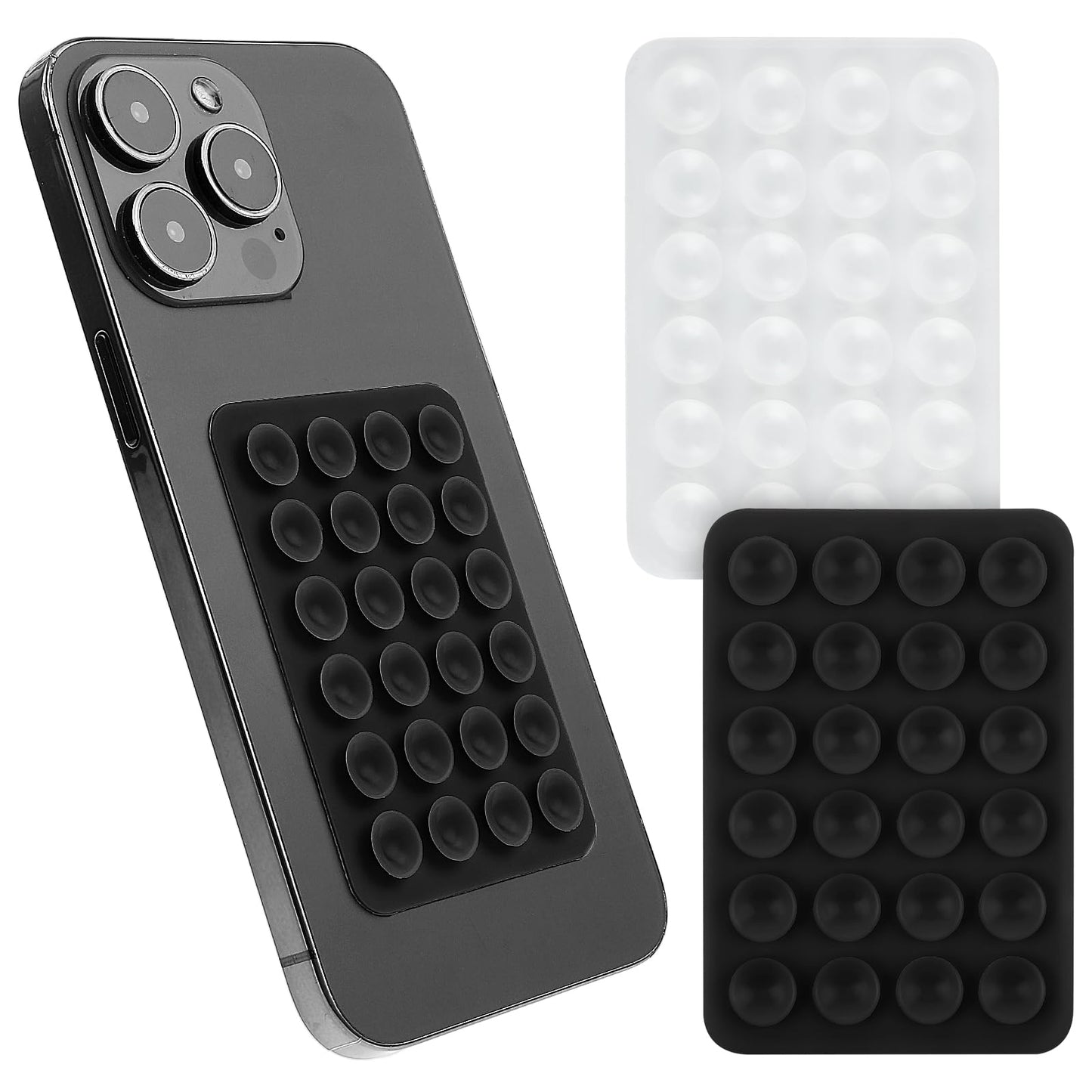 2PCS Silicone Suction Phone Case Mount, Silicone Phone Sticky Grip, Non Slip Suction Cup Phone Mount, Hands-Free Mirror Shower Phone Holder, Mobile Fidget Mirror Holder for Selfies Videos(White,Black)