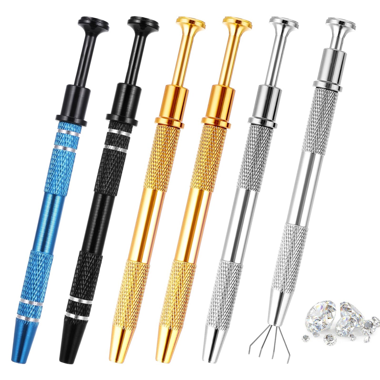 Wanmu 6 Pcs Jeweler's Pick Up Tool, Stainless Steel 4 Claw Piercing Ball Grabber Tool, Piercing Ball Gripper Pearl Grabber Pick Up Tool for Small Objects Ic Chips Electronic Components