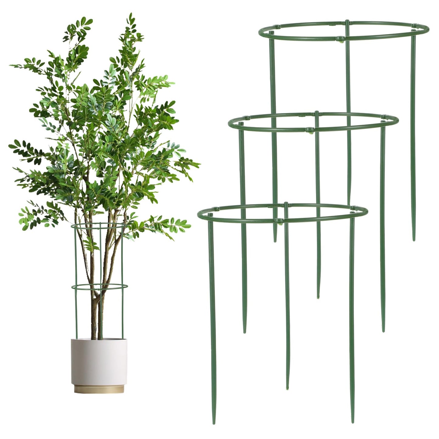 Wanmu Pack of 3 Round Plant Supports, Trellis, Plant Support, Ring Cages, Flower Holders for Garden Plants, Vegetables, Tomatoes, Beans, Peas, Peonies, Cucumbers, Orchids