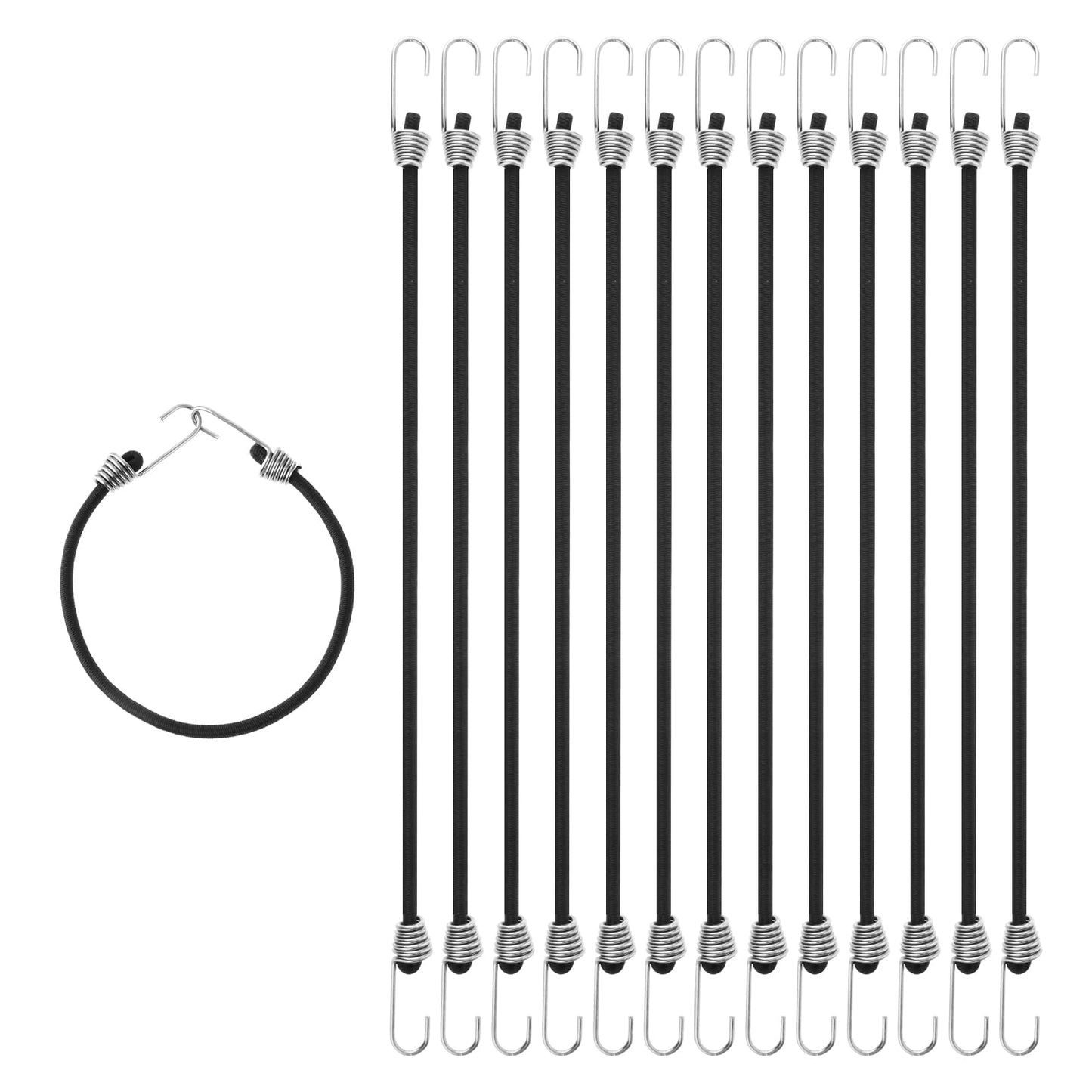 COMNICO 15 Pack Bungee Cords with Metal Hooks, 11-Inch Elastic Rubber Cordage Heavy-Duty Multi-purpose Mini Stretchy Straps for Outdoor Camping Tents Luggage Roof Racks (Black)