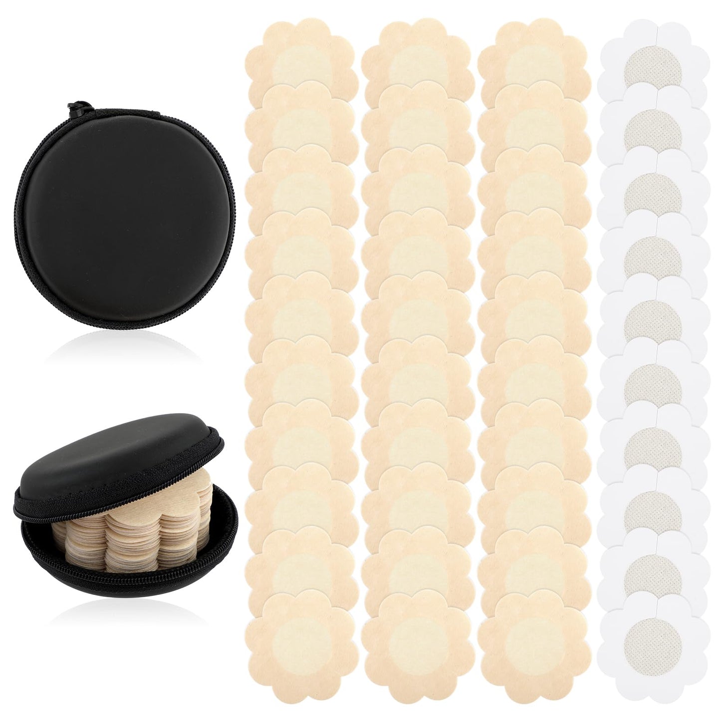 COMNICO 40PCS Nipple Cover Disposable Self-Adhesive No Show Bra Pad Plum Shaped Breast Pasties Natural Invisible Nipple Stickers with Travel Box for Women Strapless Dress (Petals,Beige)