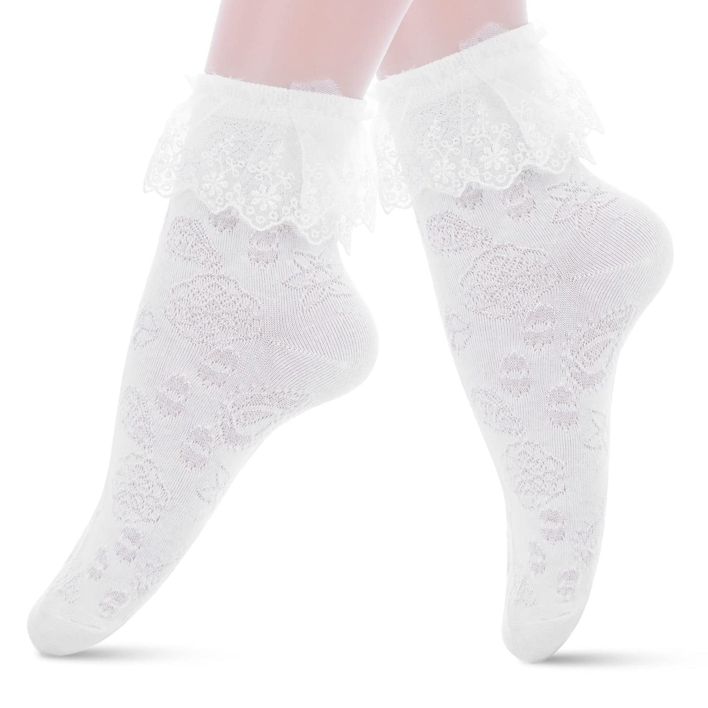 Sibba Ruffle Liners Socks 1 Pair Cute Lace Frilly Kawaii Girls Ladies Ankle Bride Halloween Party Dance Fairy Goth Sock High Stacked Top Dress Schoolgirl Cosplay Christmas Clothing (Lace Ankle White)